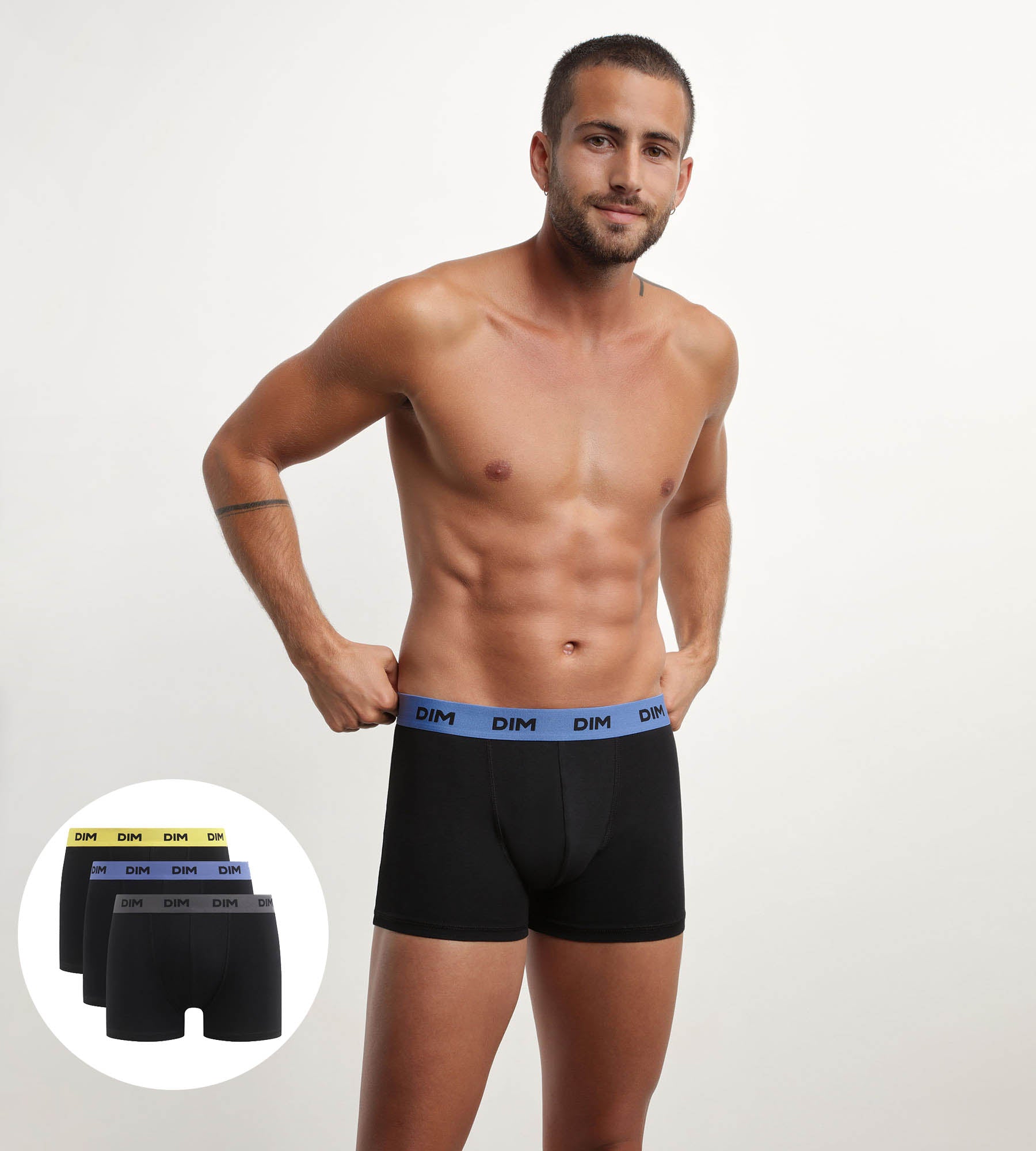 DIM Pacco da 3 boxer da uomo neri con vita colorata Mimosa Lila Mix & Colors