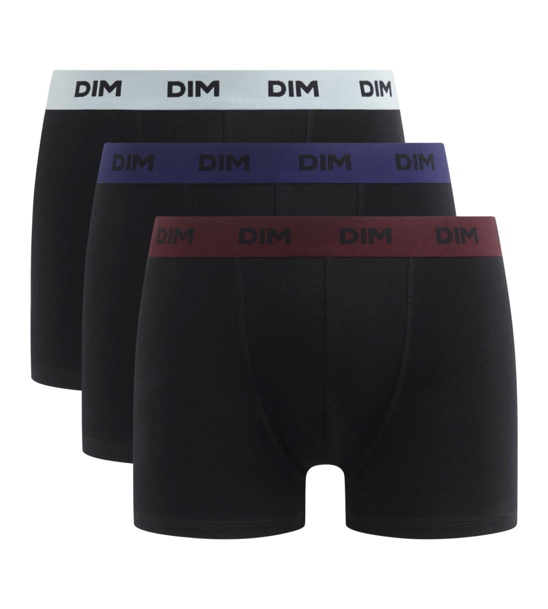 DIM Pacco da 3 boxer neri da uomo con fascia in vita all'uvetta Mix e colori