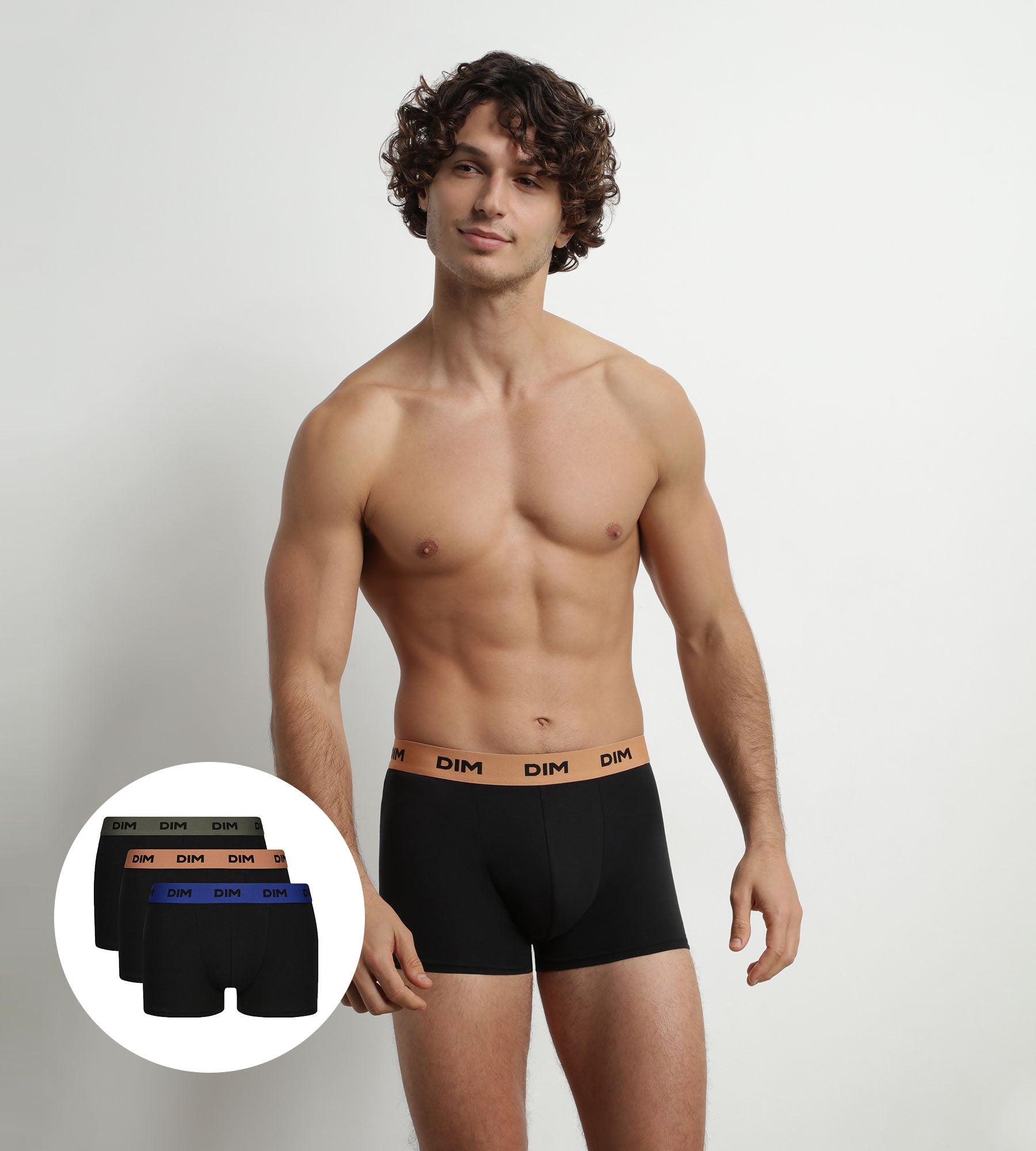 DIM Pacco da 3 boxer Uomo Nero Cotone Stretch Verde Nocciola Mix & Colori