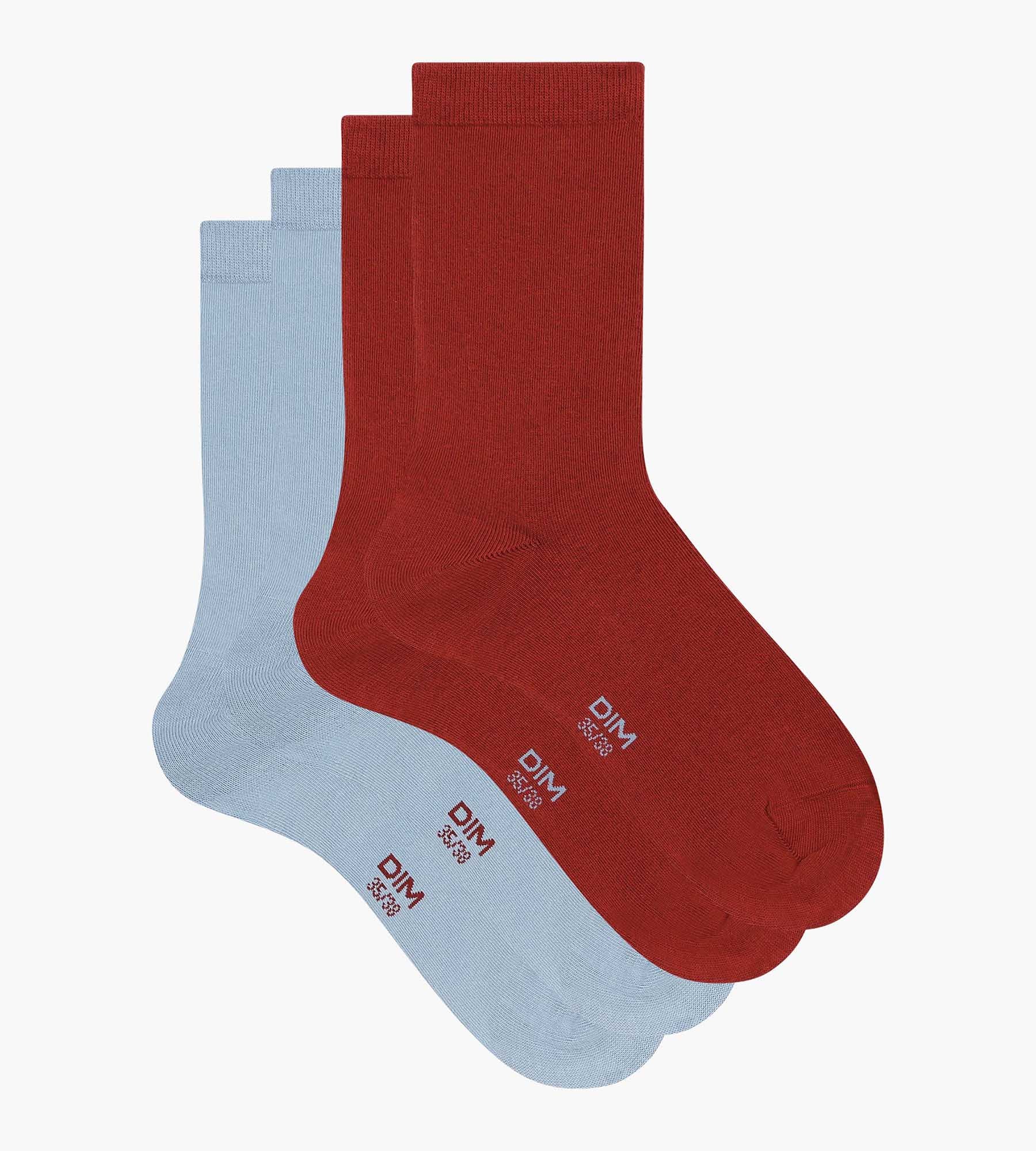 DIM Pacco da 2 paia di calze da donna rosso blu in cotone