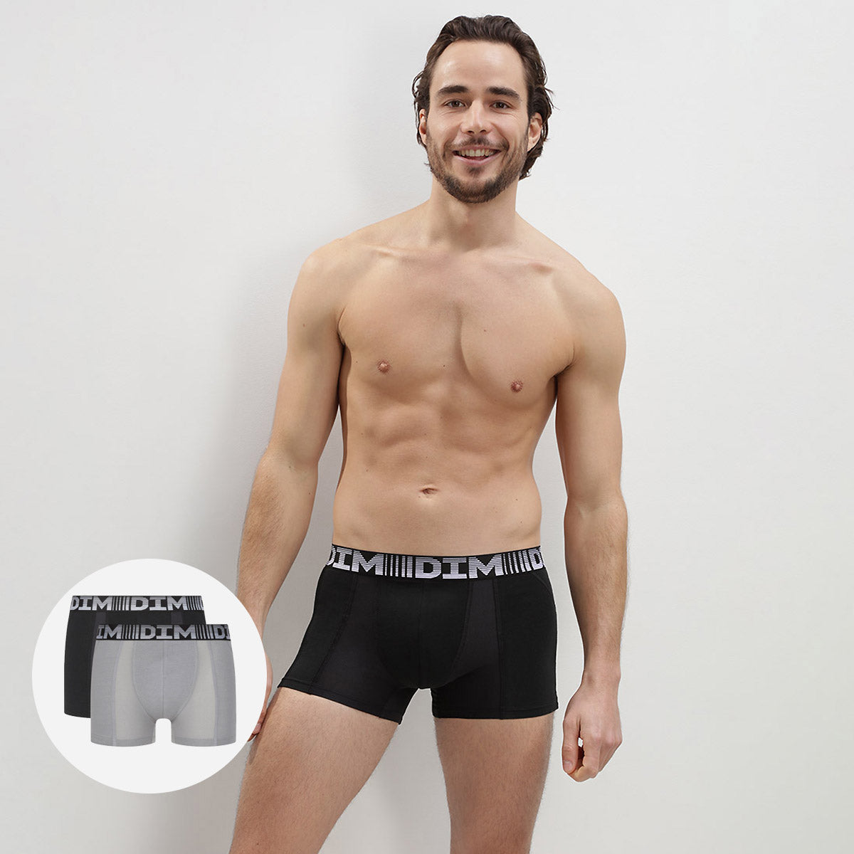 DIM Pacco da 2 boxer traspiranti da uomo nero grigio 3D Flex Air