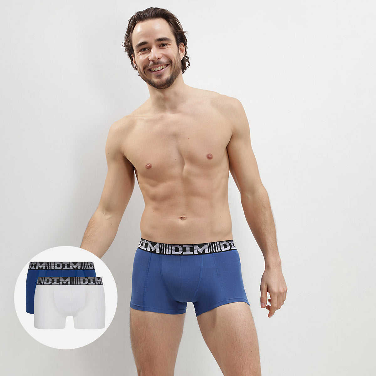 DIM Pacco da 2 boxer 3D Flex Air traspiranti da uomo blu acciaio e bianco
