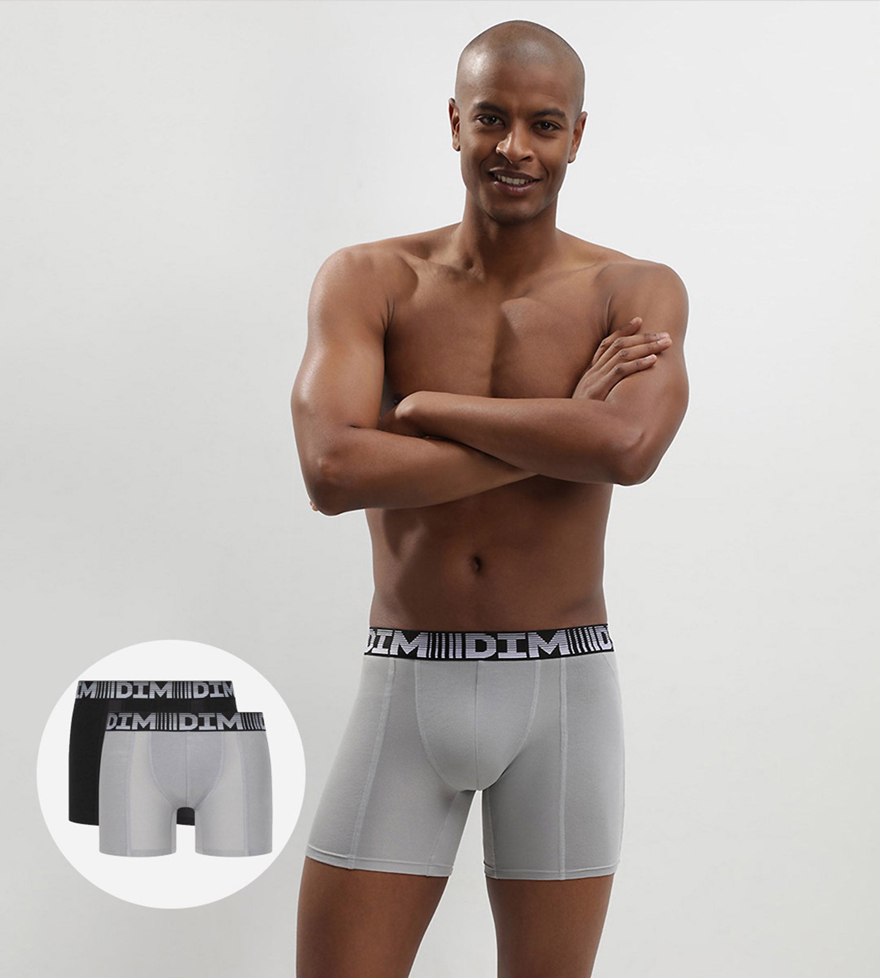 DIM Pacco da 2 boxer lunghi traspiranti da uomo nero grigio 3D Flex Air