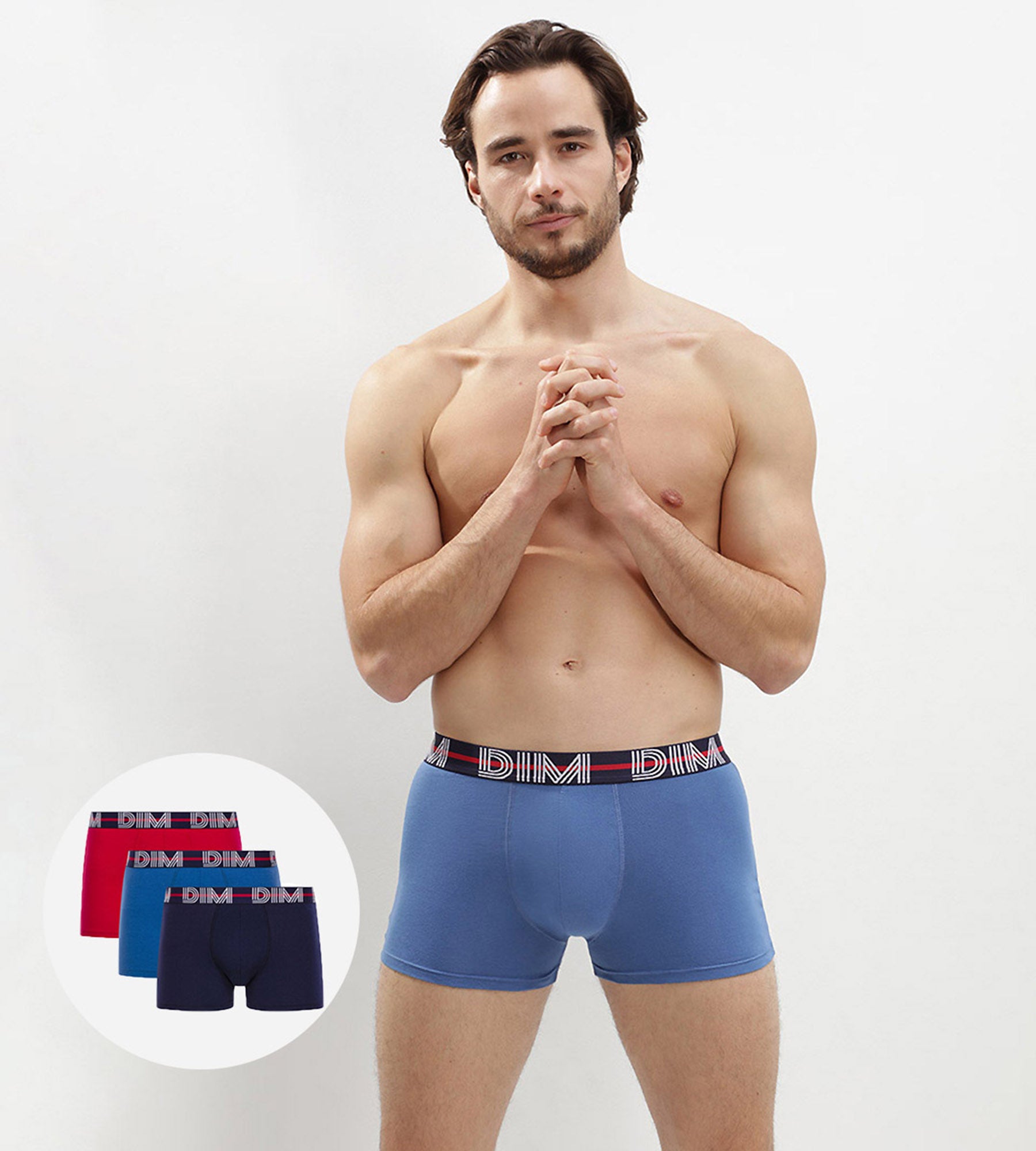 DIM Pacco da 3 boxer rossi, blu notte e azzurri - Dim Powerful