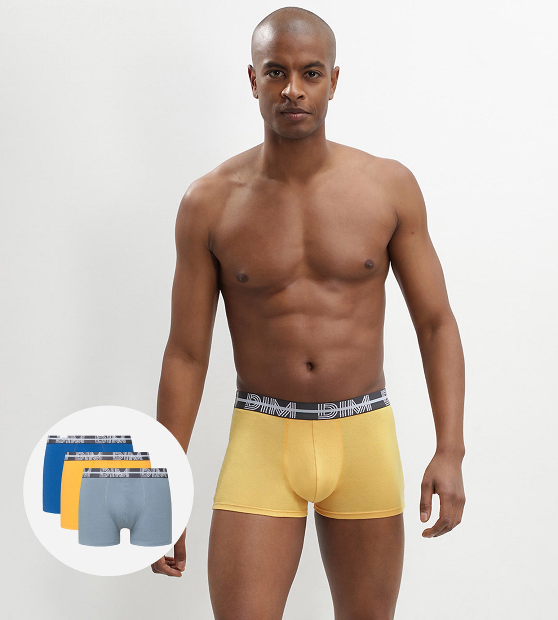 DIM Dim Powerful 3 Pacco da boxer in cotone elasticizzato con grafica blu in vita