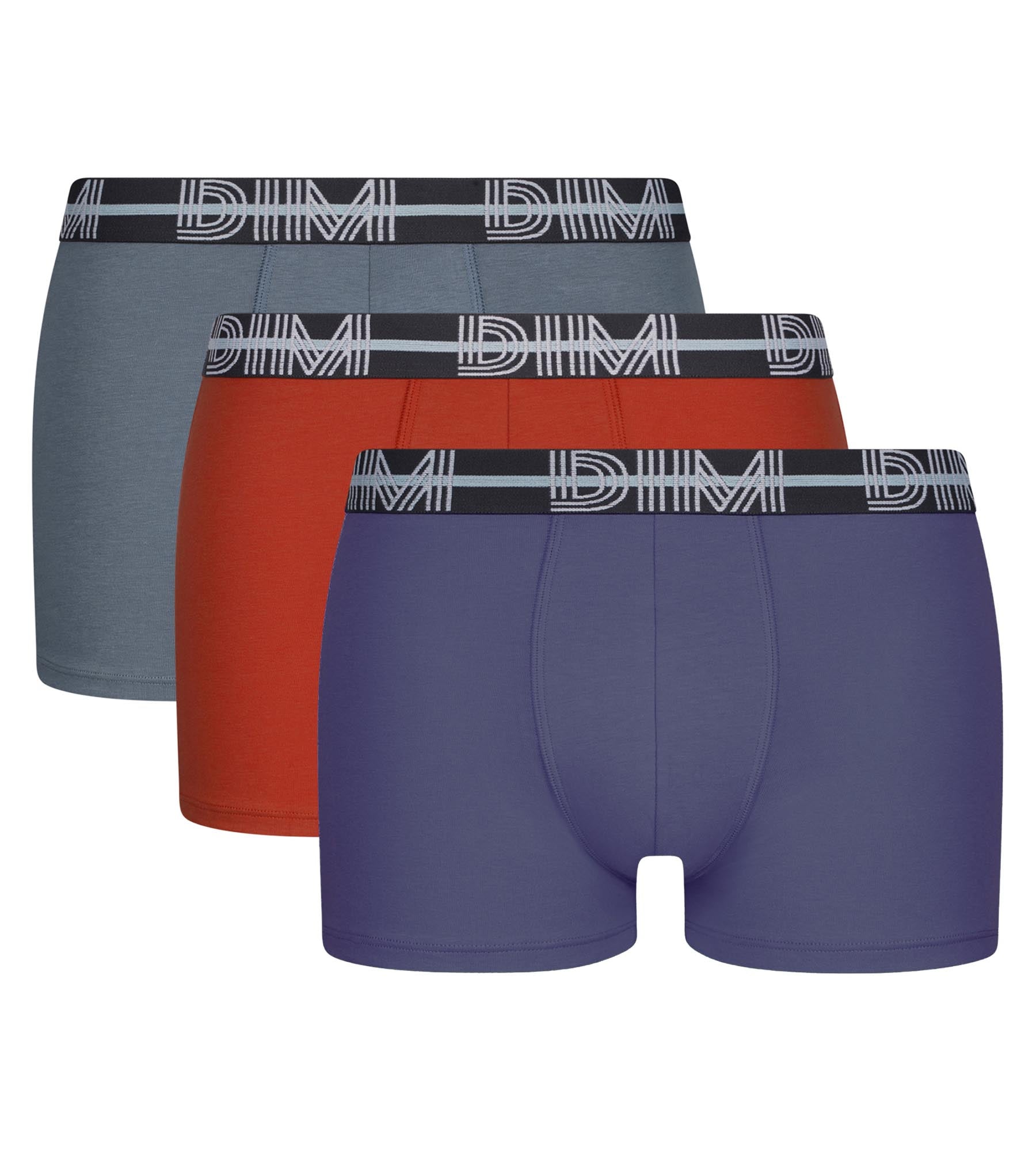 DIM Uomo Pacco da 3 boxer con cintura 3D in cotone blu rosso grigio Dim.