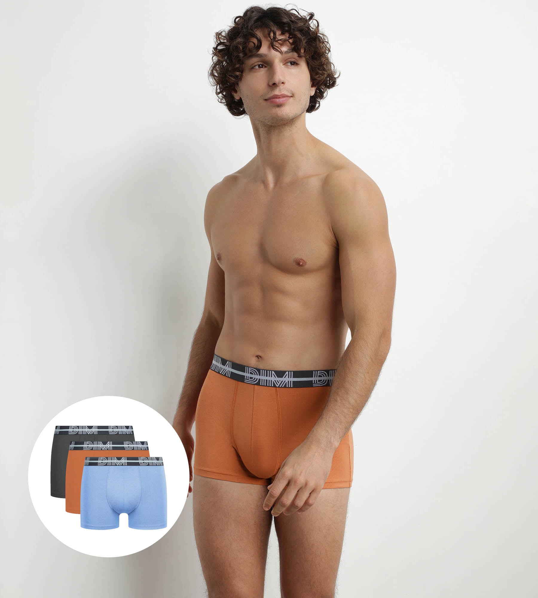 DIM Uomo 3D Cintura Grigio Blu Arancione Pacco da 3 Boxer Dim Powerful