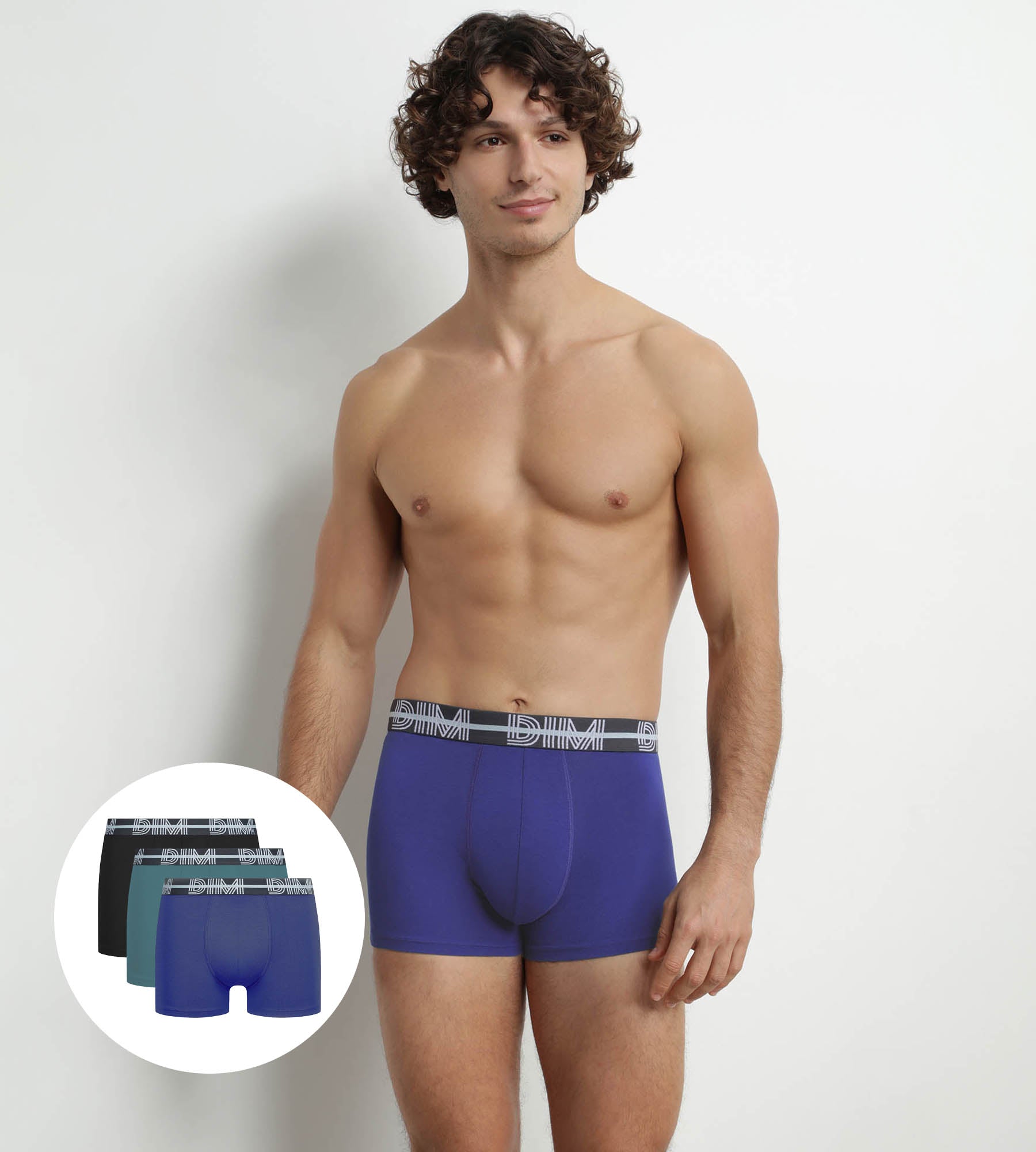 DIM Uomo Pacco da 3 boxer 3D con cintura Nero Blu Verde Dim Potente
