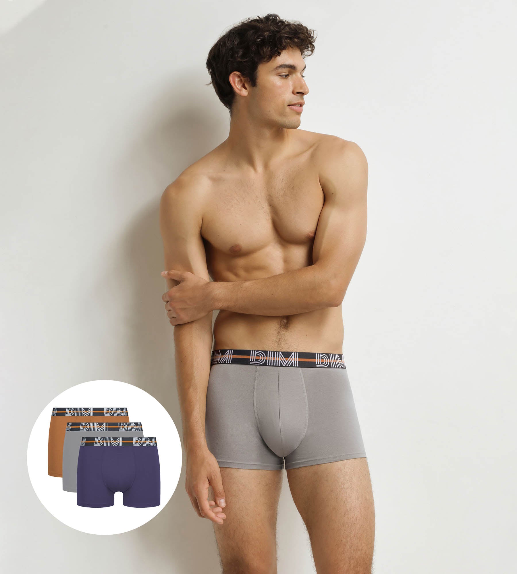 DIM Pacco da 3 boxer da uomo Powerful Viola Grigio