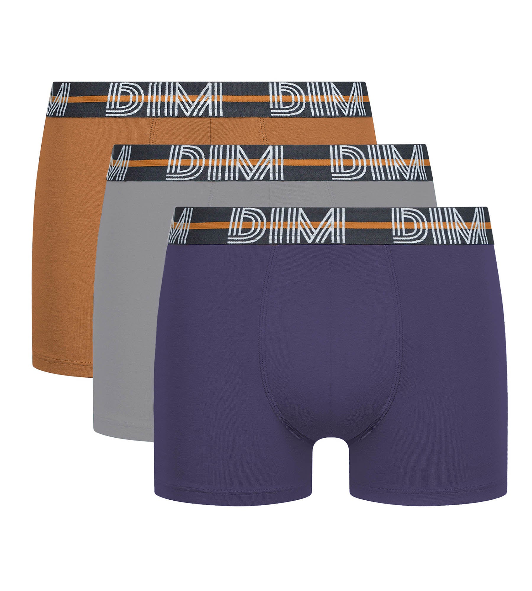 DIM Pacco da 3 boxer da uomo Powerful Viola Grigio