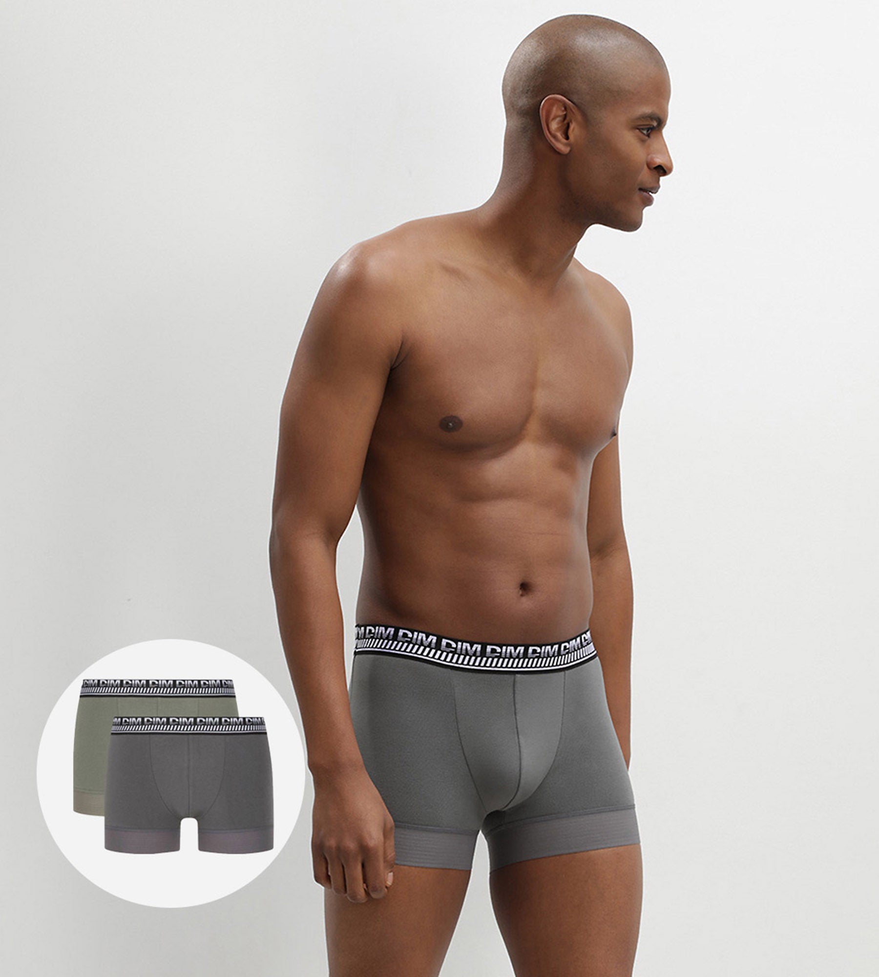 DIM Pacco da 2 boxer da uomo in cotone elasticizzato verde oliva Stay and Fit