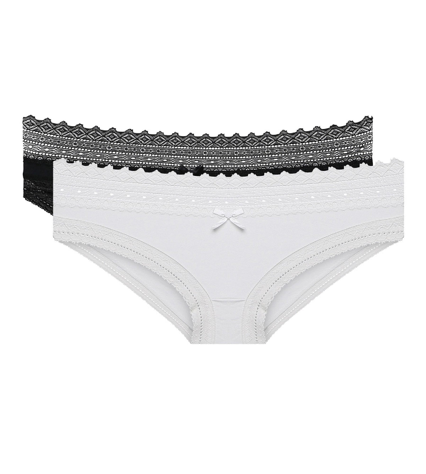DIM Pacco da 2 slip Sexy Fashion in pizzo di cotone bianco e nero