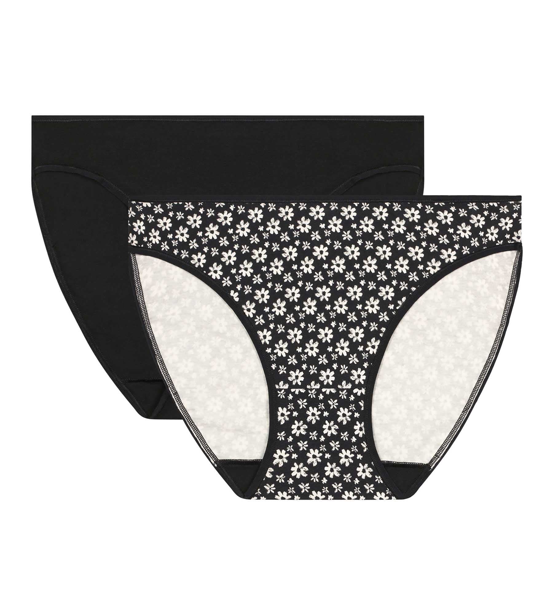 DIM Pacco da 2 slip da donna con fiori in bianco e nero Dim Cotone Stretch