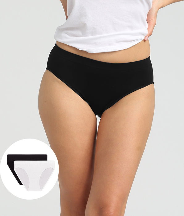 DIM Pacco da 2 slip in microfibra senza cuciture Pockets Eco bianco e nero