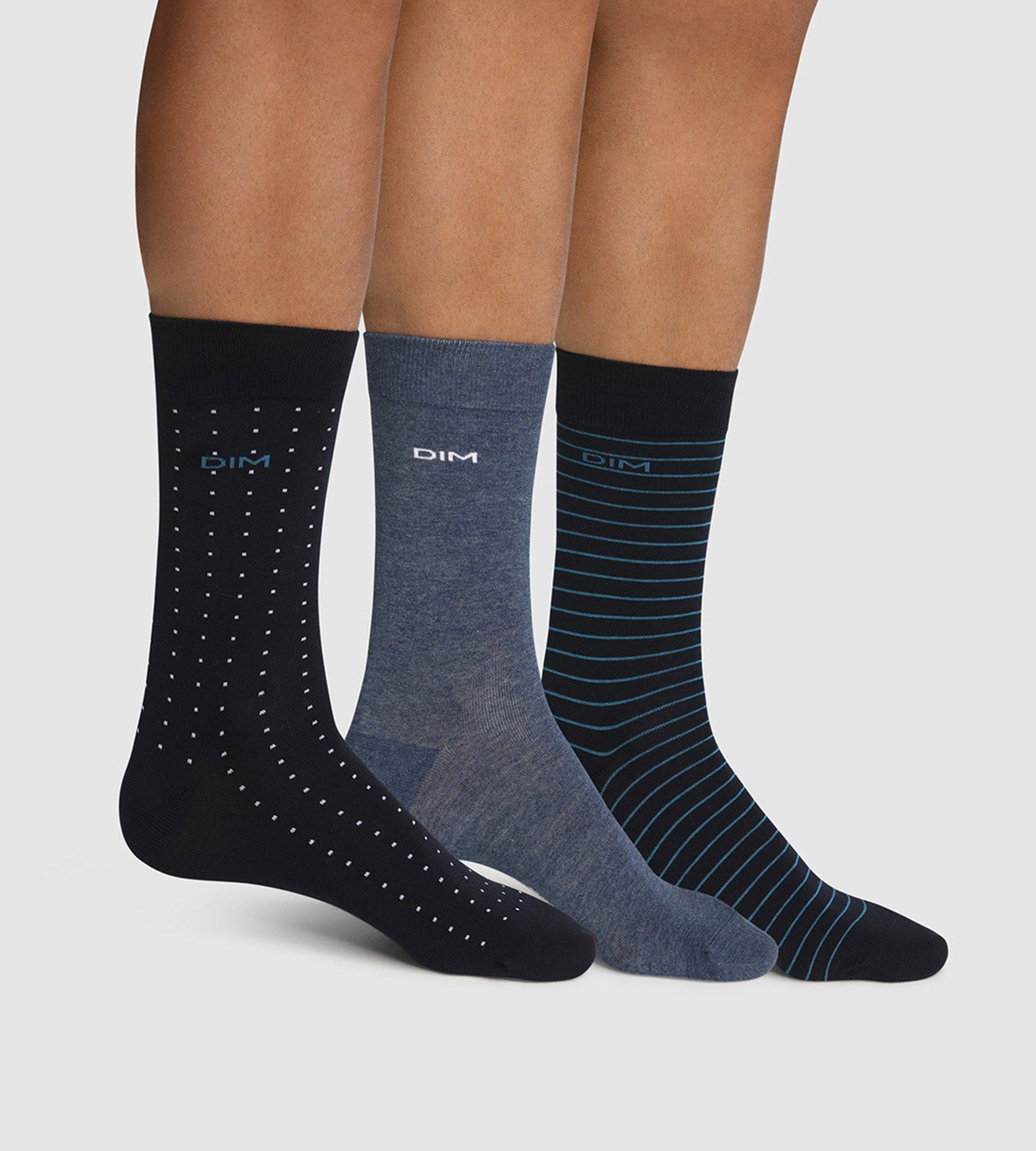 DIM Pacco da 3 paia di calze in cotone da uomo a righe Blu EcoDim Sport