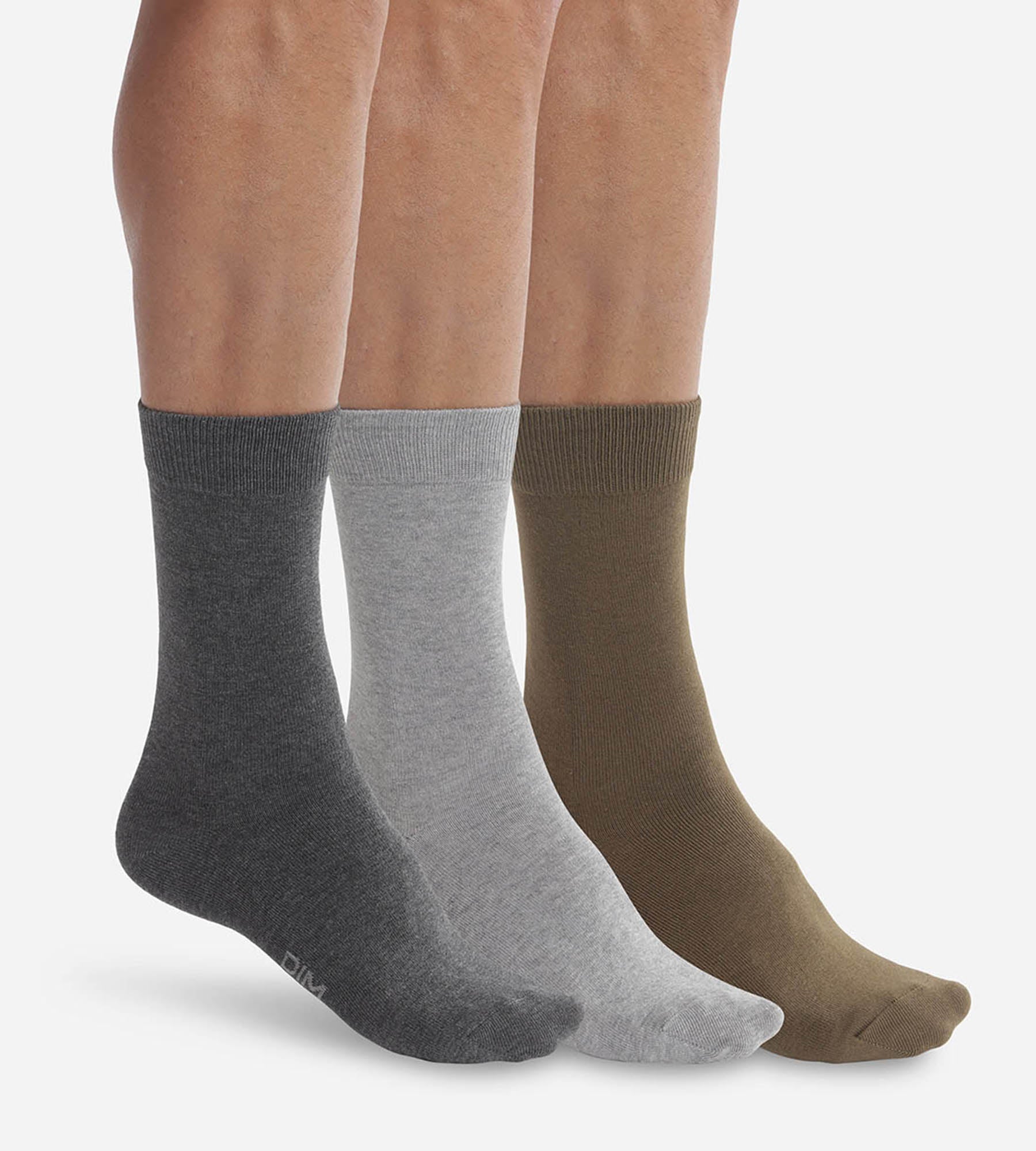 DIM Pacco da 3 calze da uomo grigio kaki Dim Basic Cotton