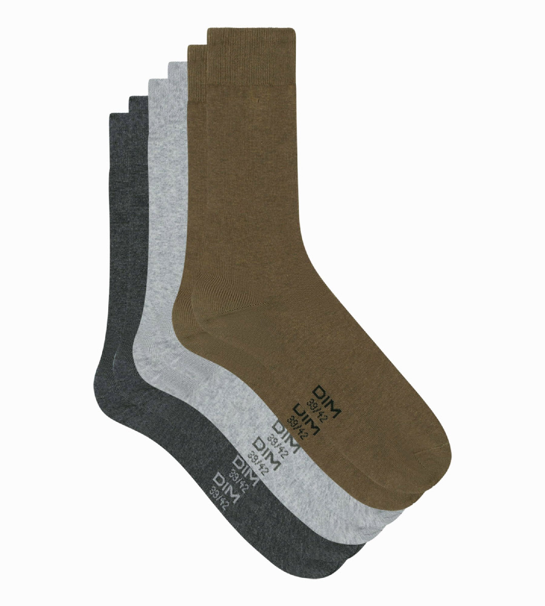 DIM Pacco da 3 calze da uomo grigio kaki Dim Basic Cotton