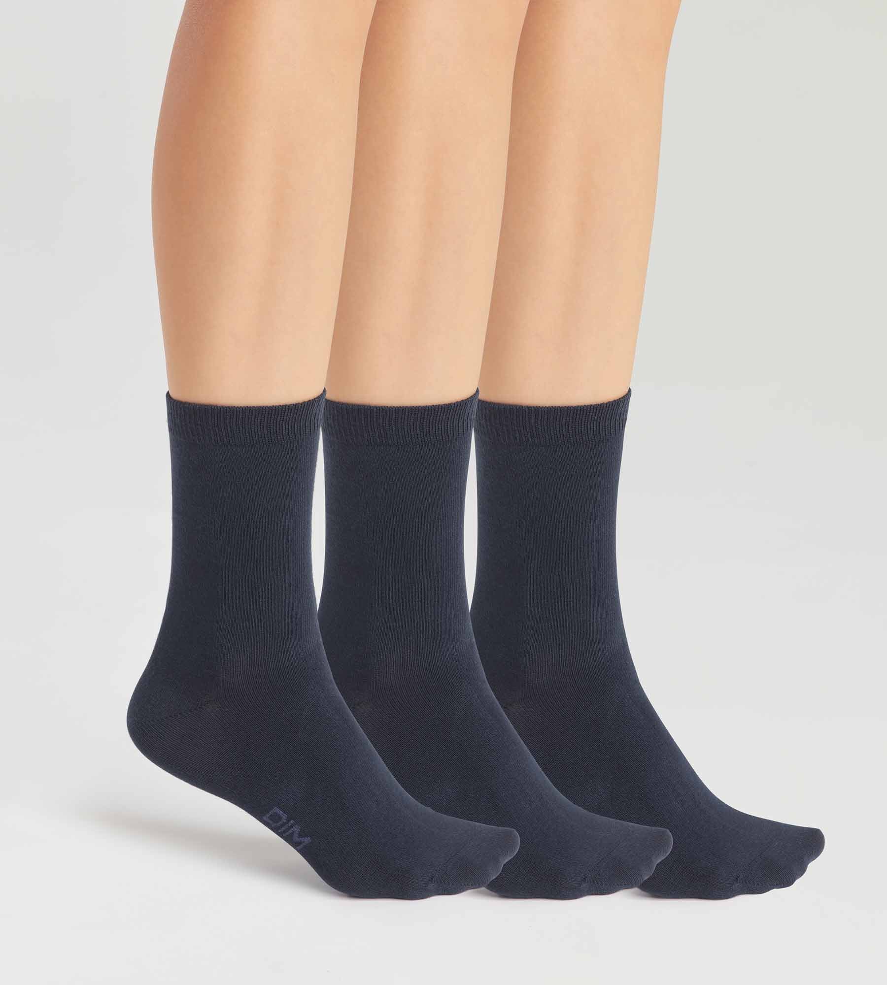 DIM Pacco da 3 paia di calze in cotone blu navy da donna Dim