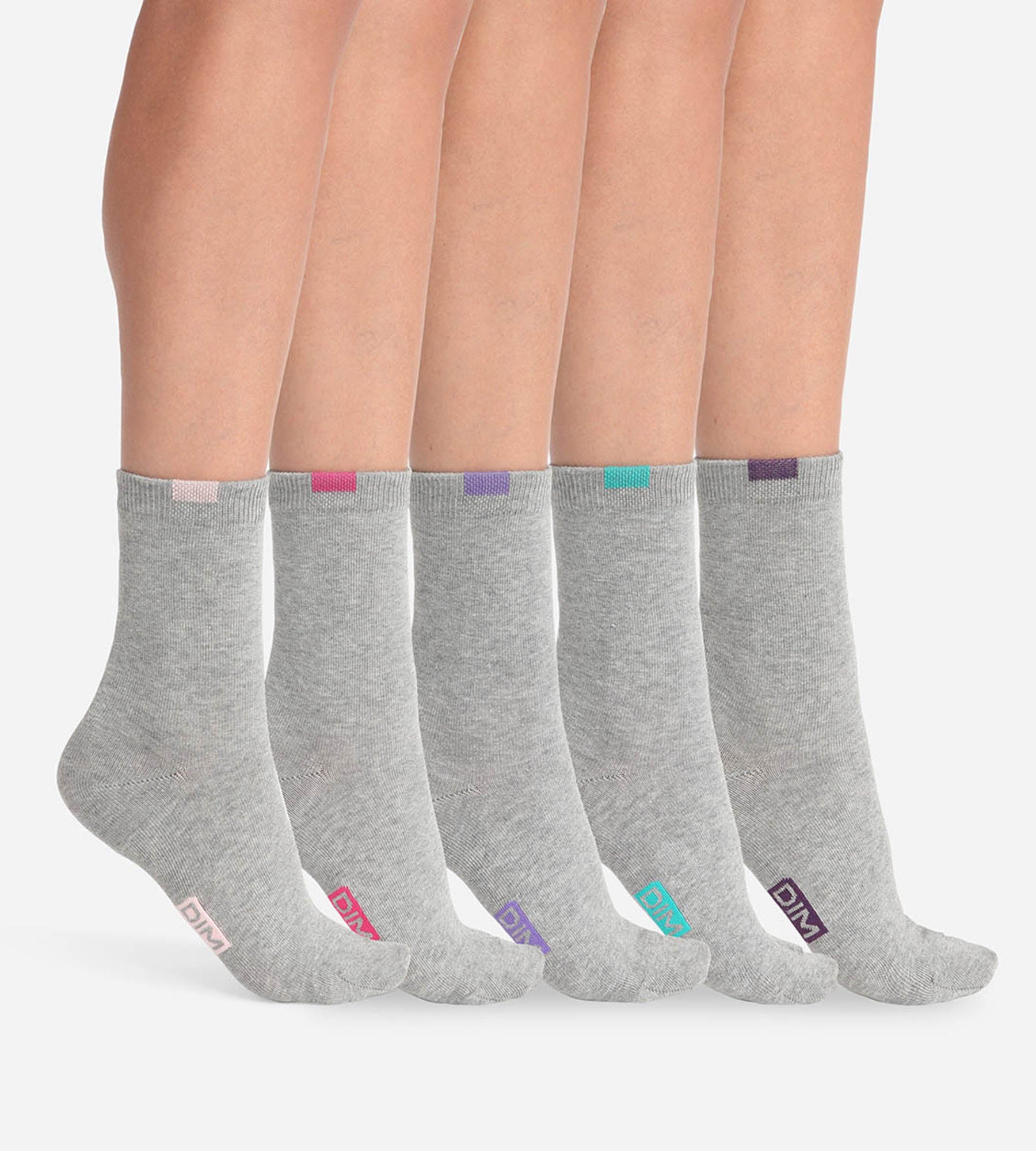 DIM Pacco da 5 paia di calze in cotone grigio chiaro da donna ECODIM