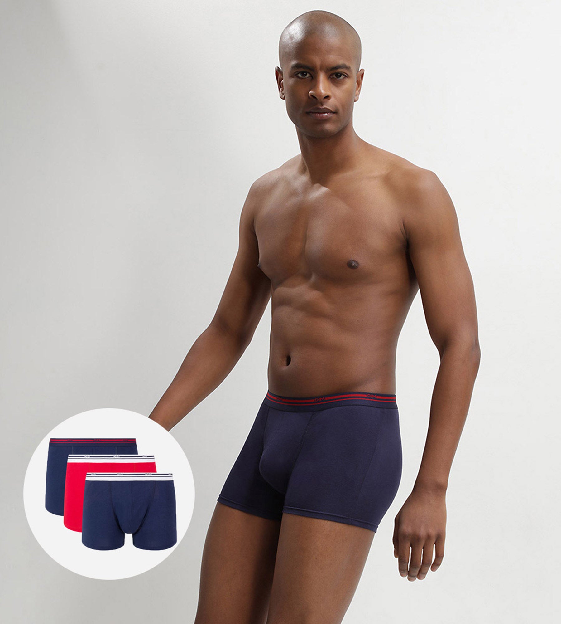 DIM Boxer Daily Colors in cotone blu denim e rosso lava elasticizzato Pacco da 3 pezzi