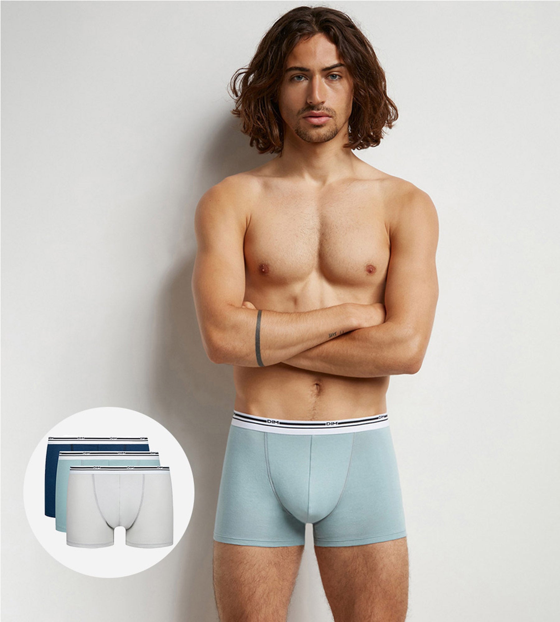 DIM Pacco da 3 boxer da uomo in cotone elasticizzato Blu Grigio Colori Classici
