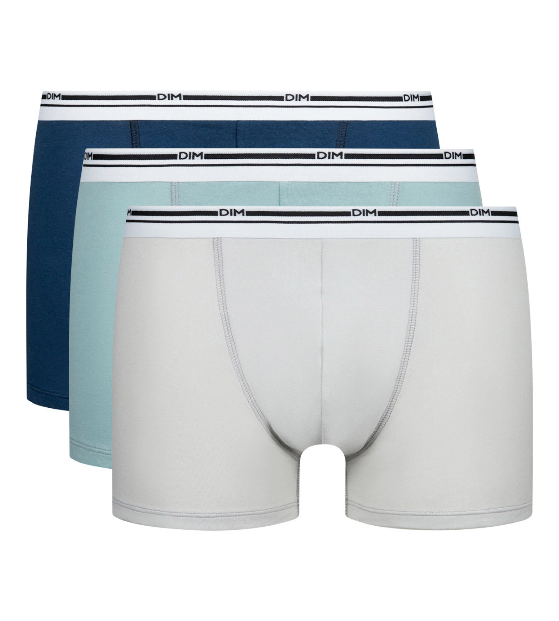 DIM Pacco da 3 boxer da uomo in cotone elasticizzato Blu Grigio Colori Classici