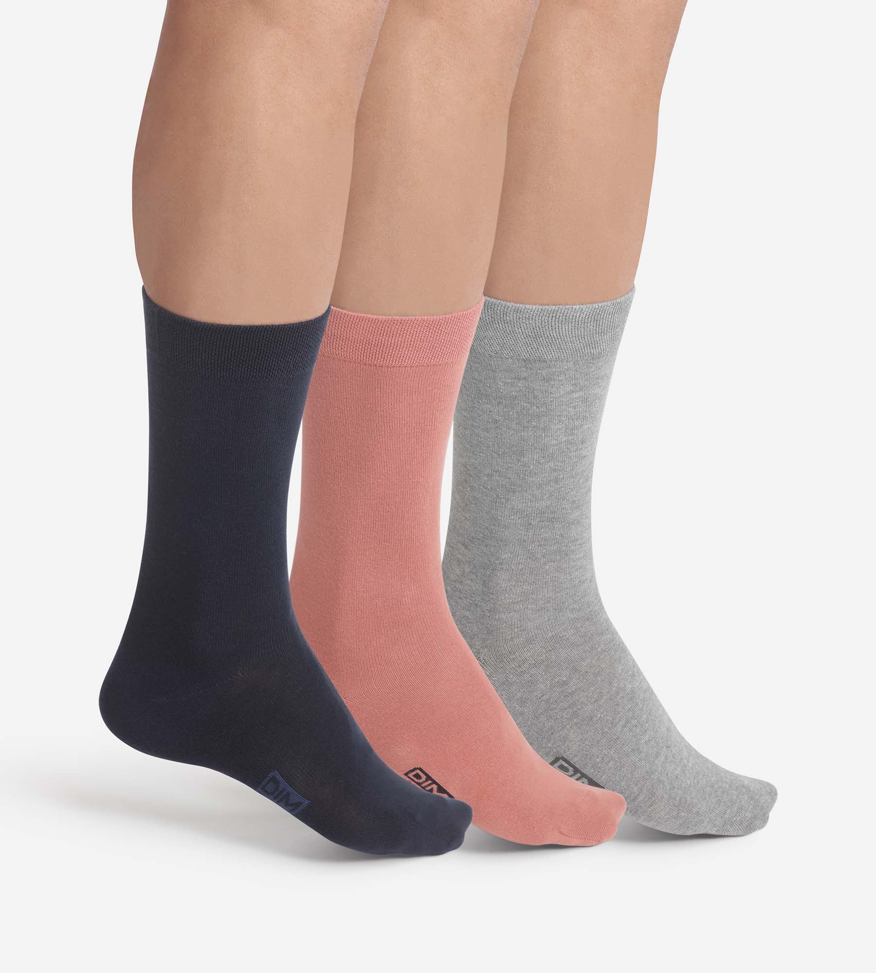 DIM Pacco da 3 paia di calze in cotone rosa navy da uomo Dim