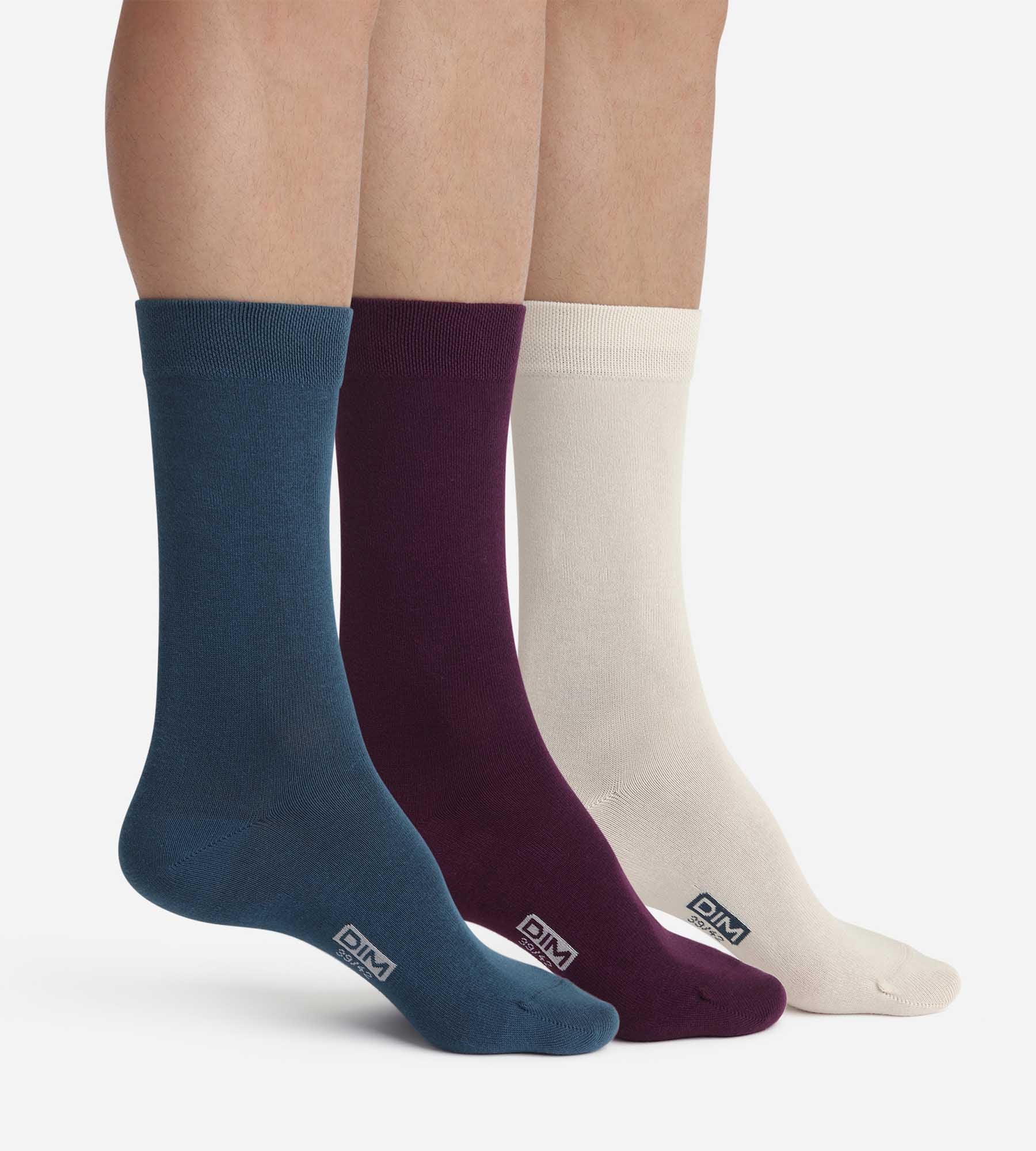 DIM Pacco da 3 paia di calze da uomo Blu Viola Cotone