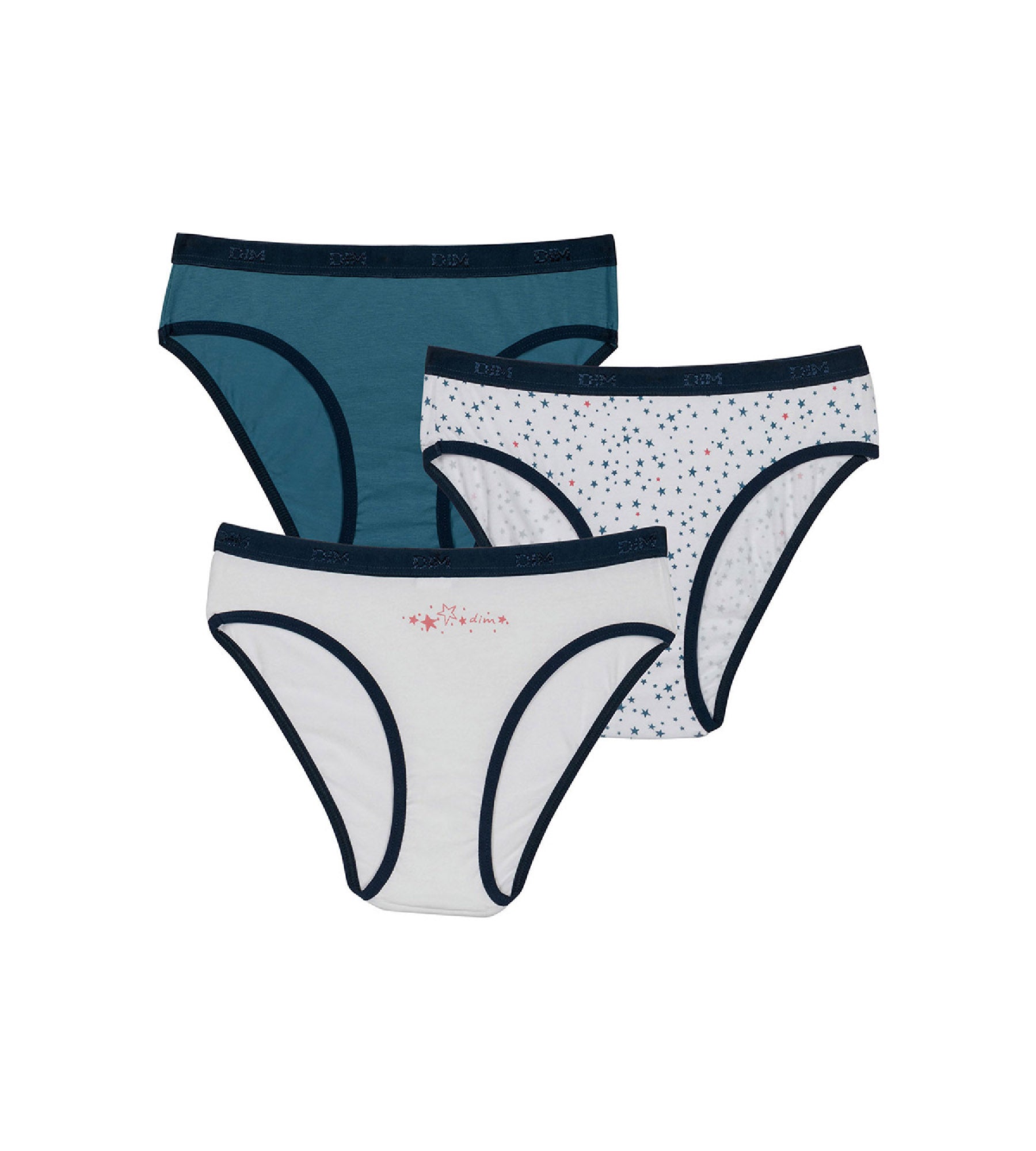 DIM Pacco da 3 slip bambina in cotone elasticizzato a stelle Bianco Blu Les Pockets