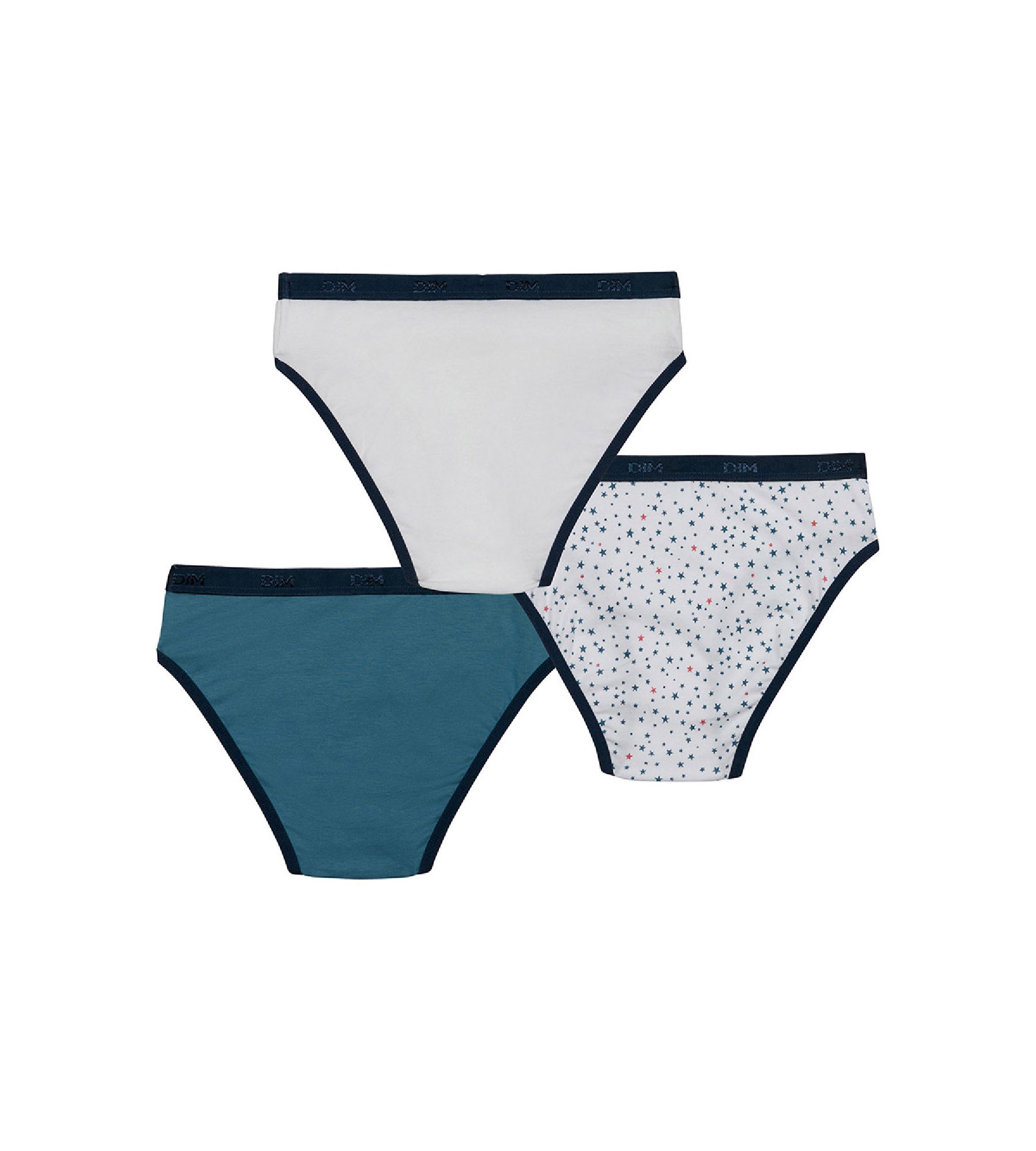 DIM Pacco da 3 slip bambina in cotone elasticizzato a stelle Bianco Blu Les Pockets