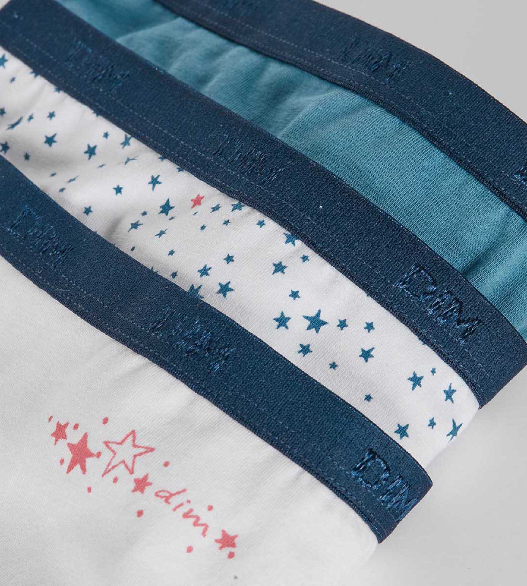 DIM Pacco da 3 slip bambina in cotone elasticizzato a stelle Bianco Blu Les Pockets