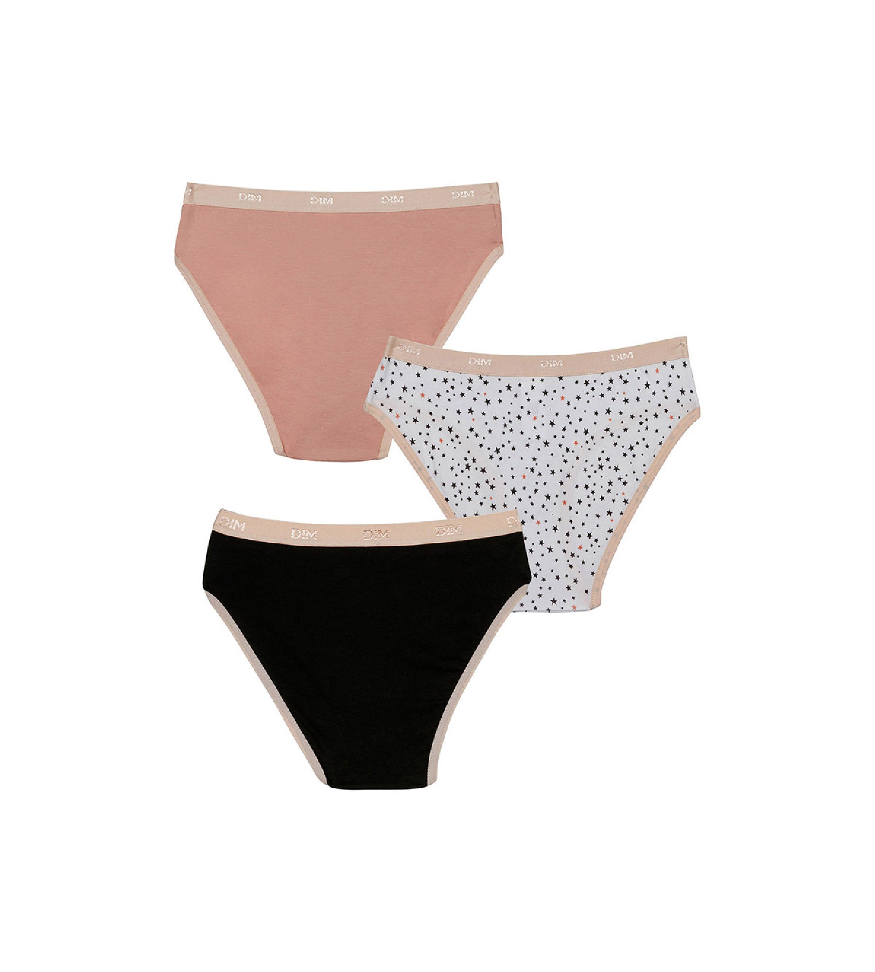 DIM Pacco da 3 slip bambina in cotone elasticizzato a stelle Nero Rosa Les Pockets