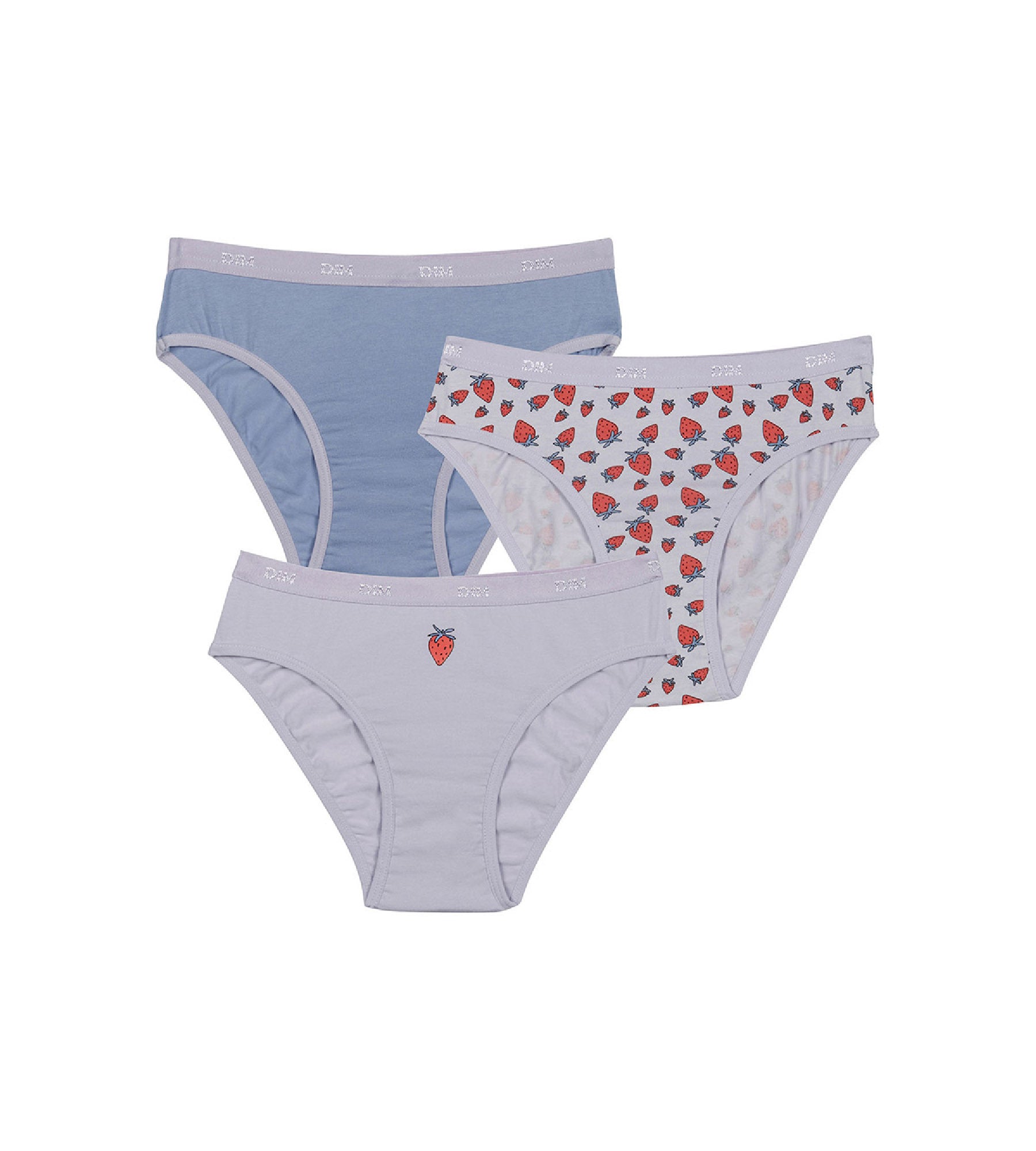 DIM Pacco da 3 slip in cotone elasticizzato alla fragola per bambina Lila Les Pockets