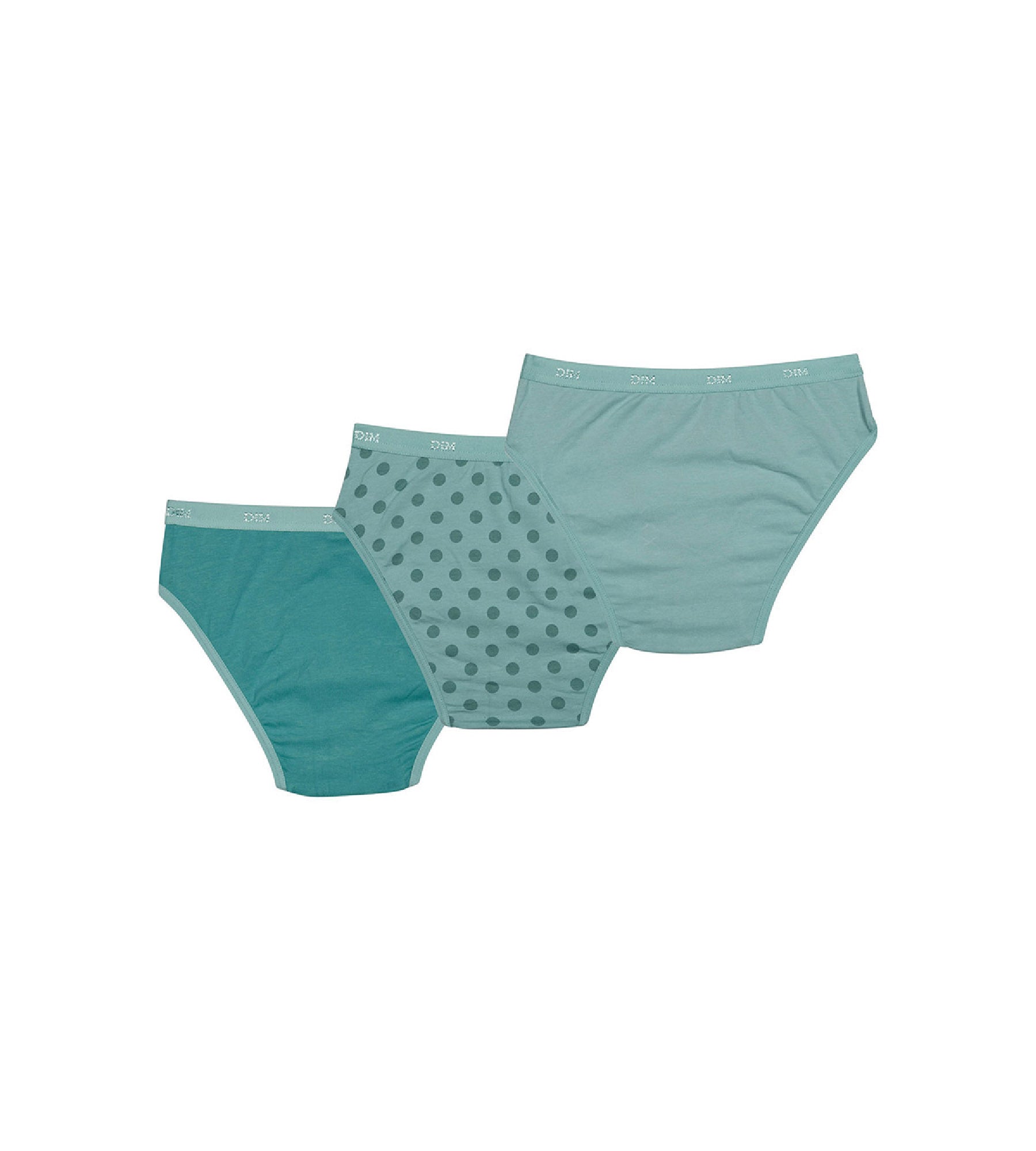 DIM Les Pockets Pacco da 3 slip da bambina in cotone elasticizzato verde acqua a pois
