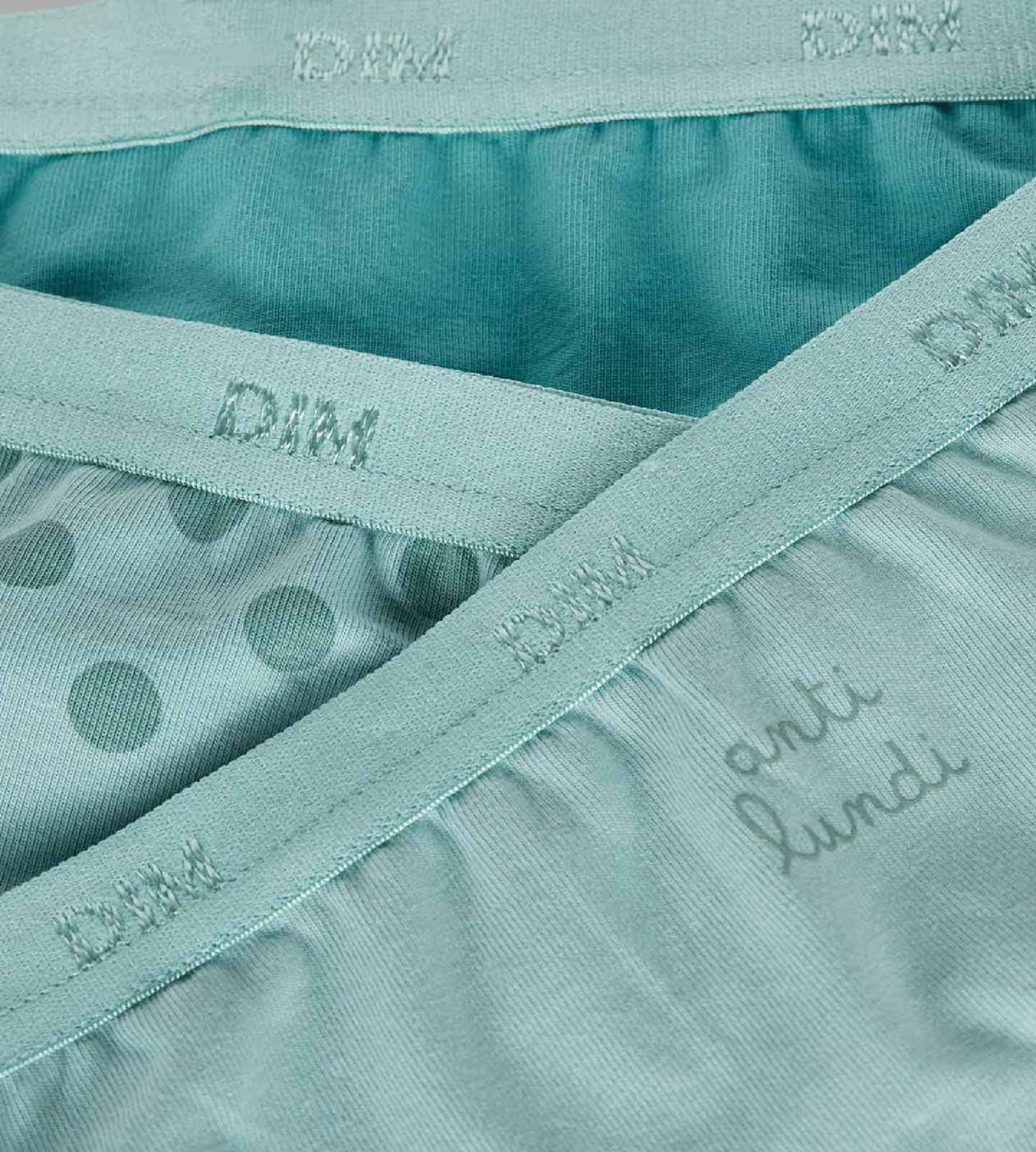 DIM Les Pockets Pacco da 3 slip da bambina in cotone elasticizzato verde acqua a pois