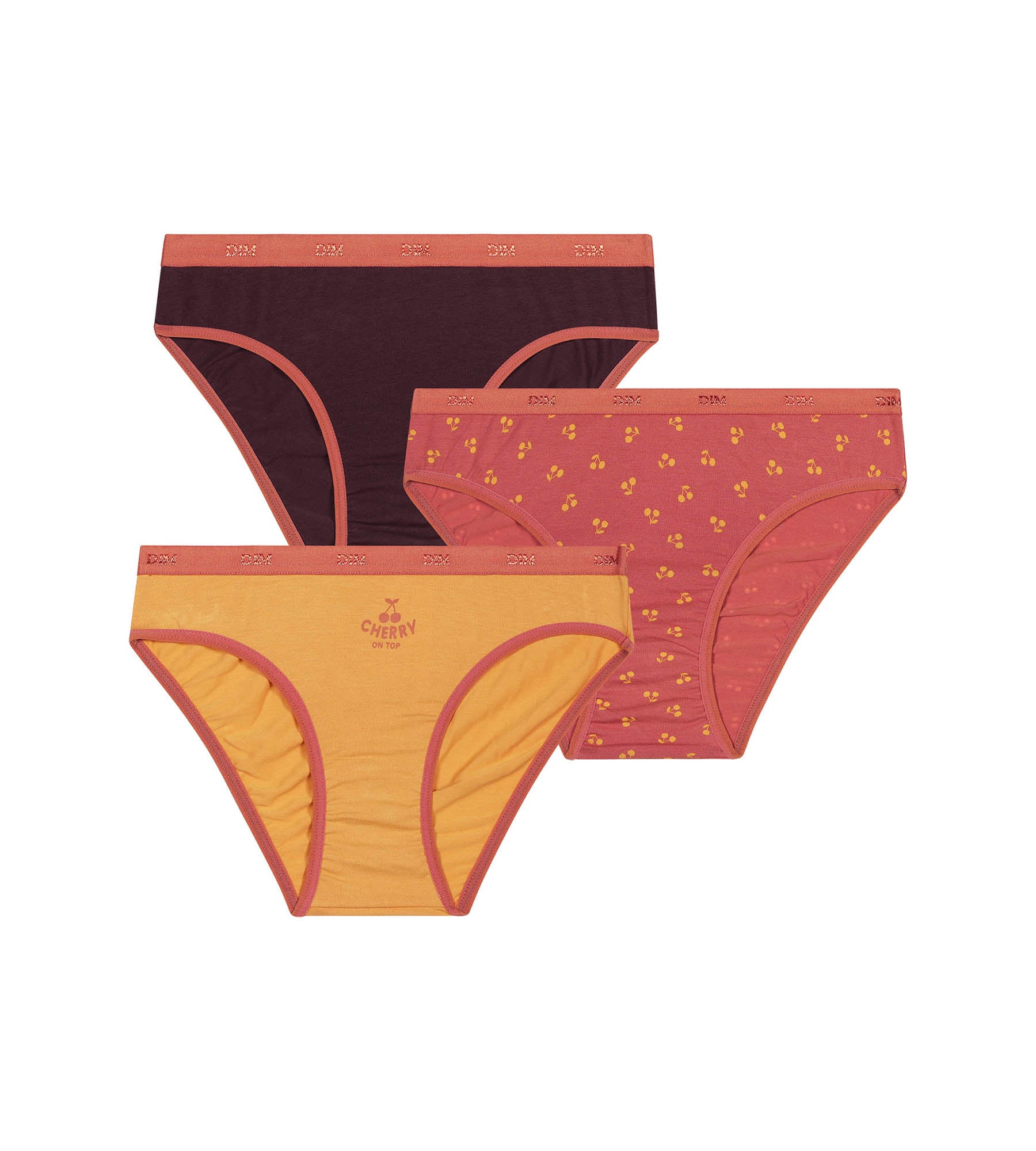 DIM Pacco da 3 slip in cotone da bambina Les Pockets Chocolate Cherry