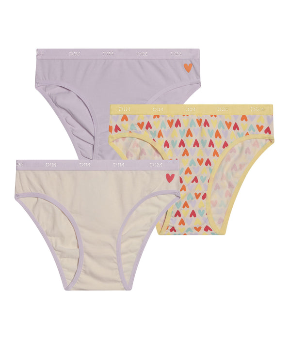 DIM Pacco da 3 slip da bambina Les Pockets in cotone elasticizzato a cuore giallo