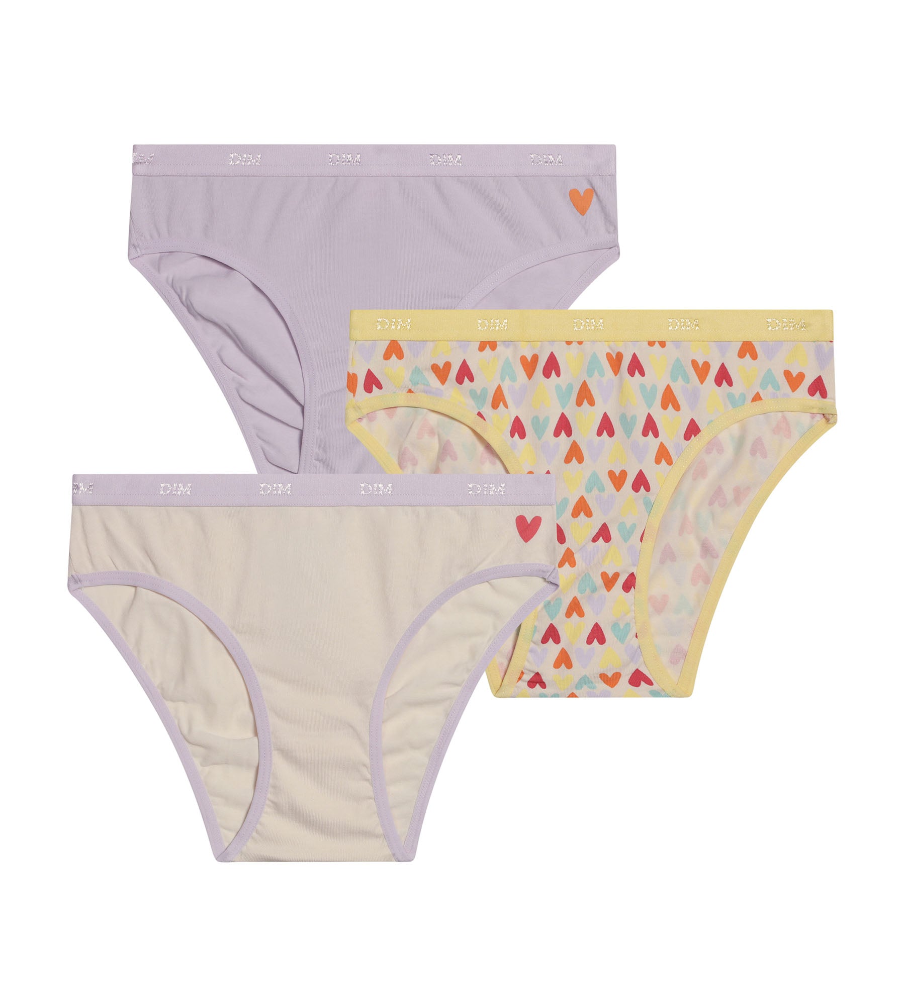 DIM Pacco da 3 slip da bambina Les Pockets in cotone elasticizzato a cuore giallo