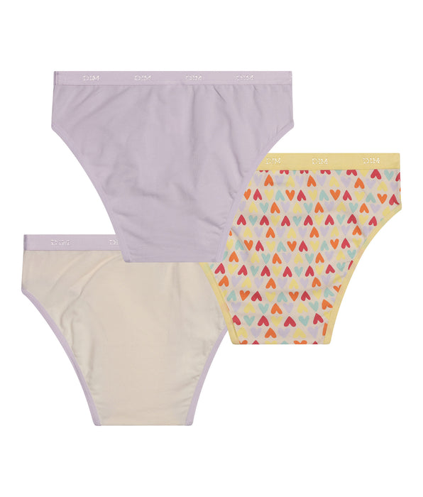 DIM Pacco da 3 slip da bambina Les Pockets in cotone elasticizzato a cuore giallo