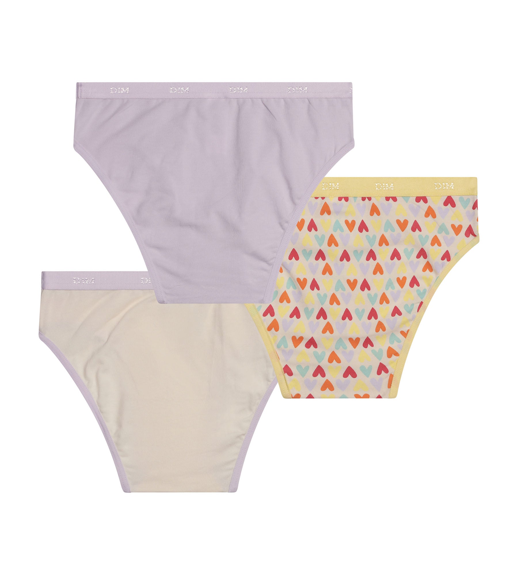 DIM Pacco da 3 slip da bambina Les Pockets in cotone elasticizzato a cuore giallo