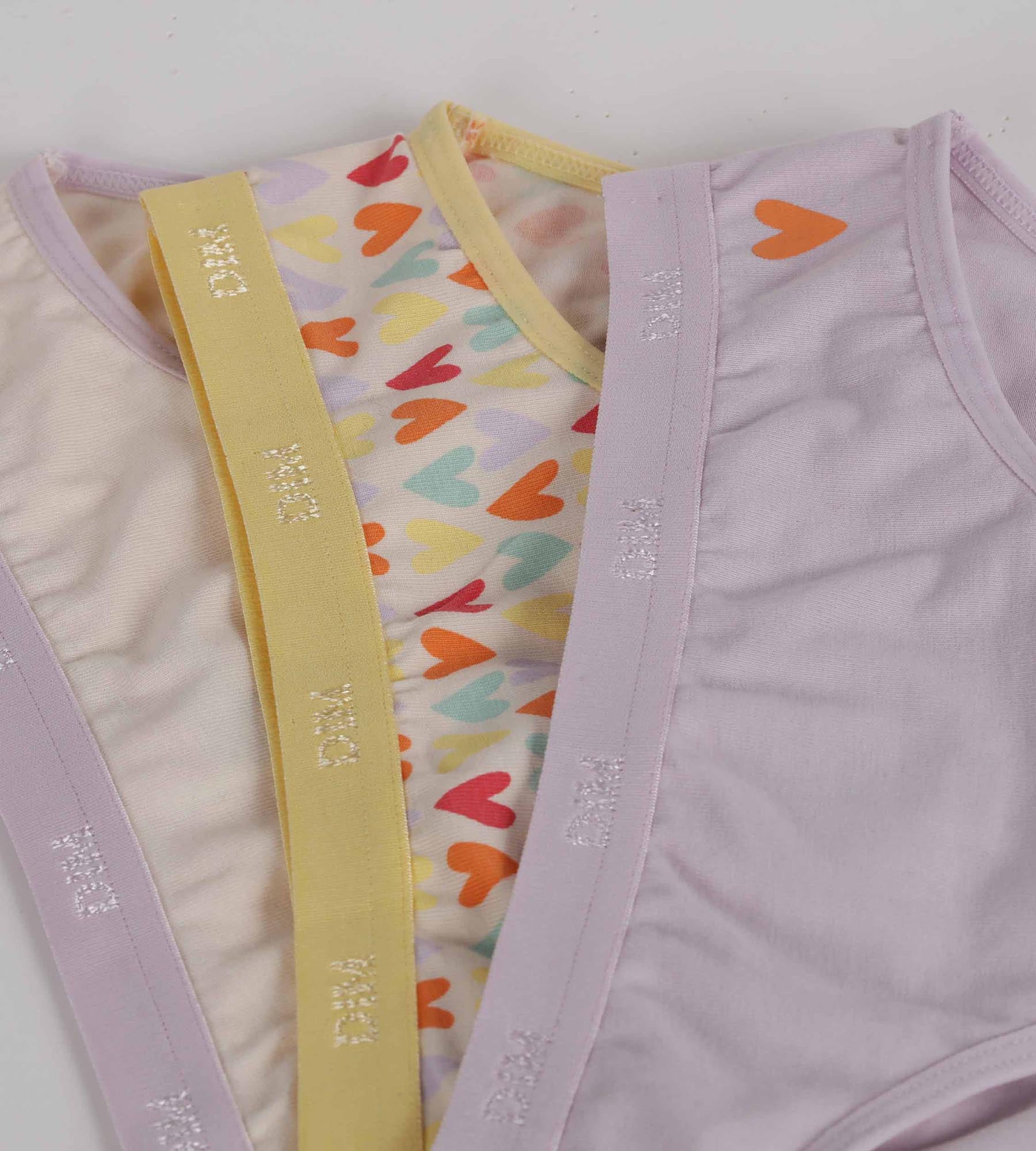 DIM Pacco da 3 slip da bambina Les Pockets in cotone elasticizzato a cuore giallo