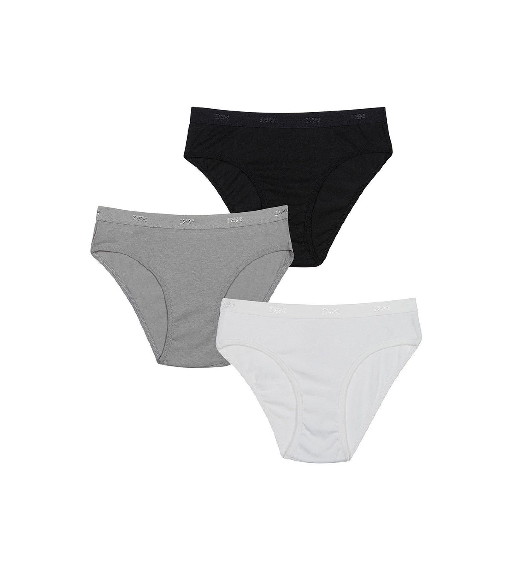 DIM Les Pockets Girl Pacco da 3 slip bianchi, neri e grigi