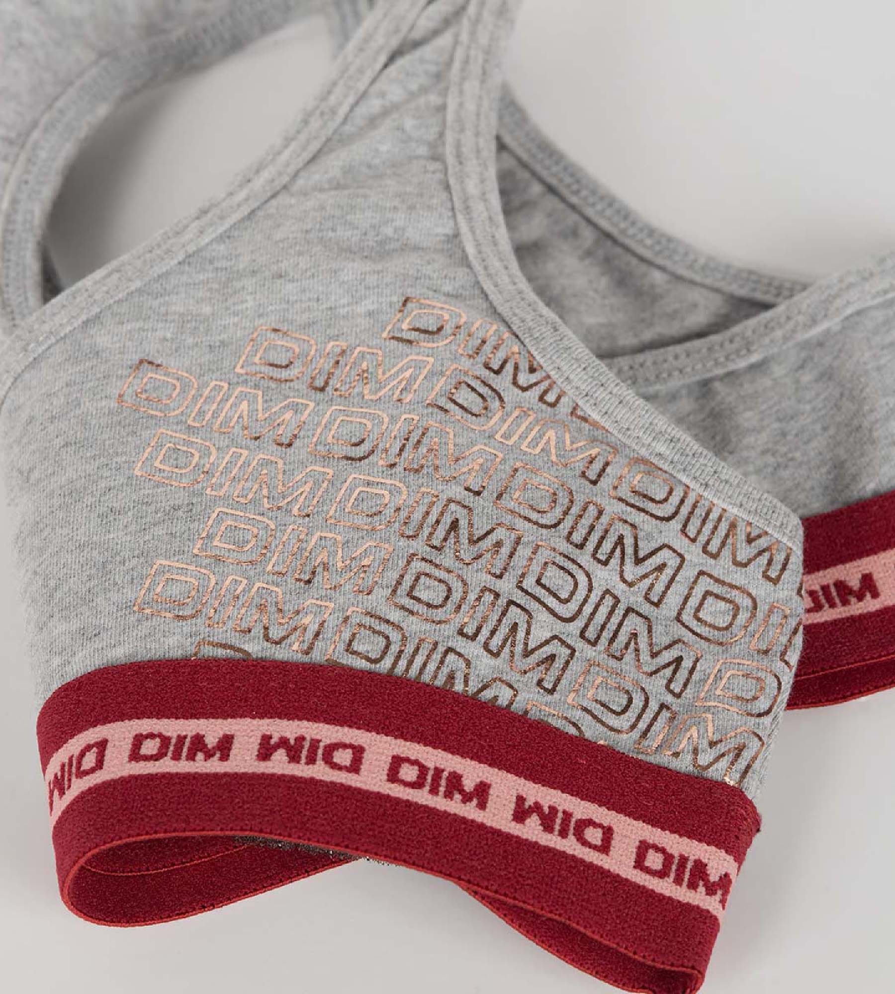 DIM Reggiseno sportivo da bambina in cotone elasticizzato con logo metallico Grigio erica Dim Sport