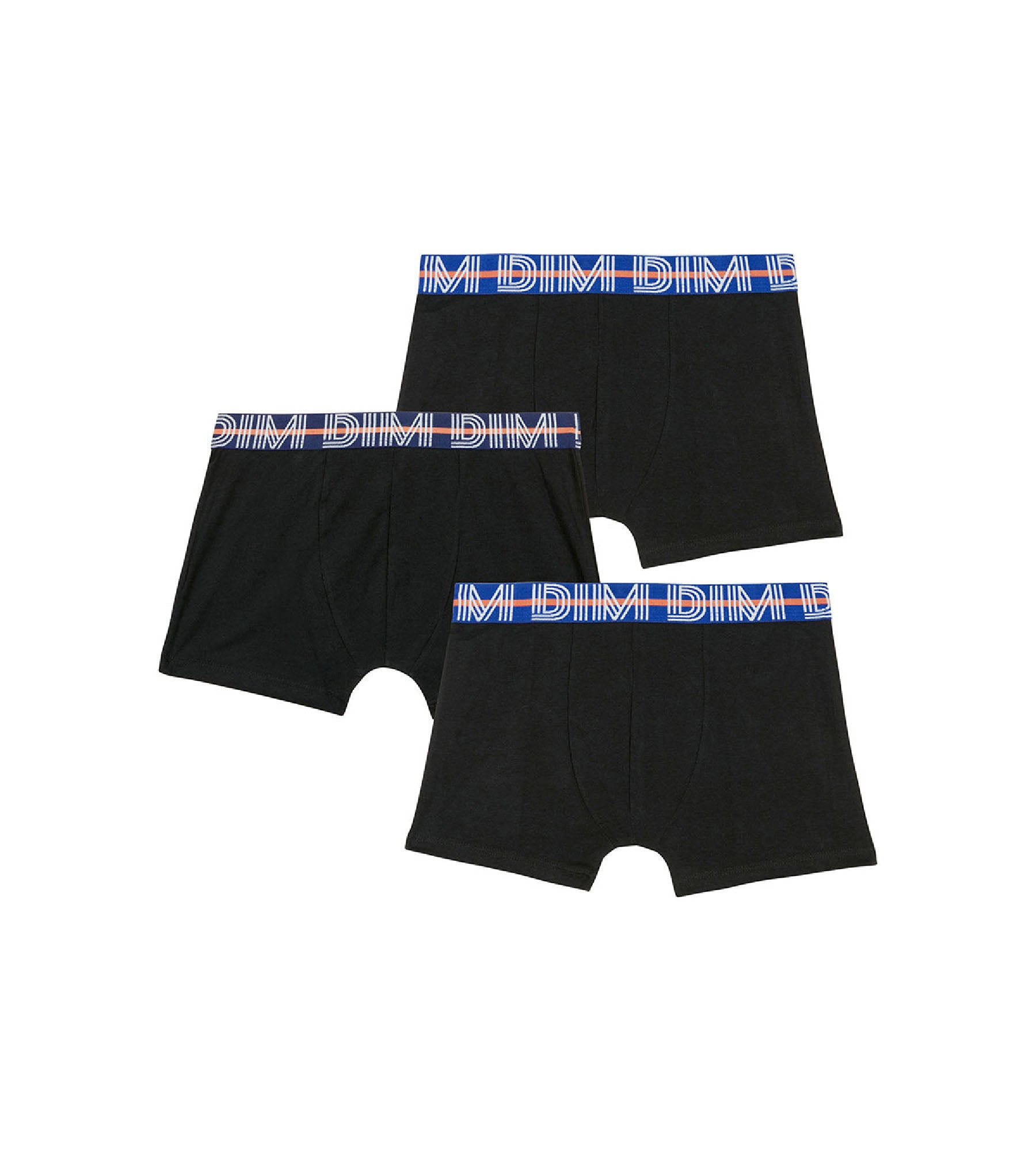 DIM Pacco da 3 boxer bambino in cotone elasticizzato con vita a contrasto, Nero Ecodim
