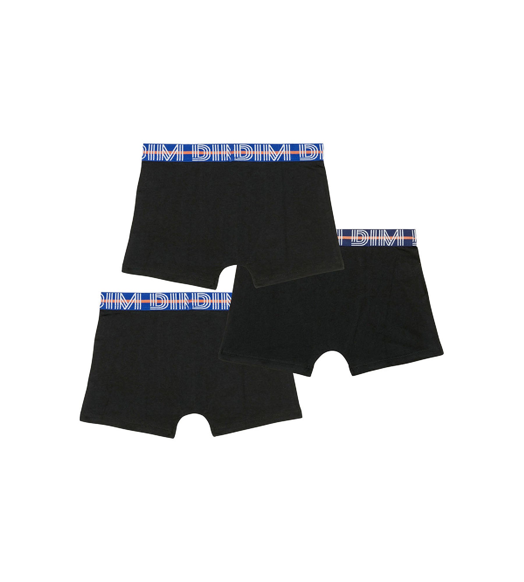 DIM Pacco da 3 boxer bambino in cotone elasticizzato con vita a contrasto, Nero Ecodim