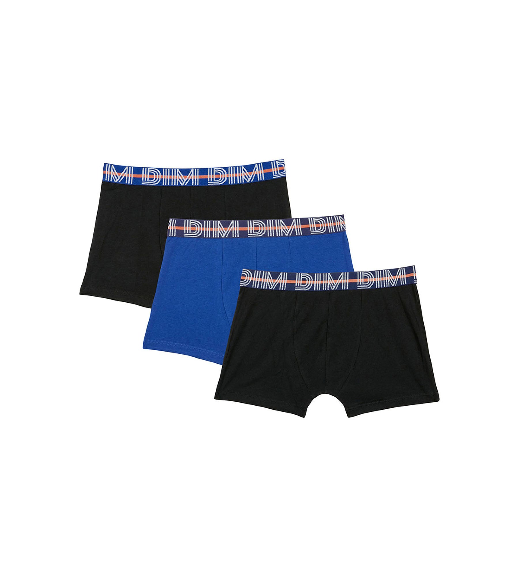 DIM Pacco da 3 boxer da Bambino in cotone elasticizzato con vita a contrasto Blu EcoDim