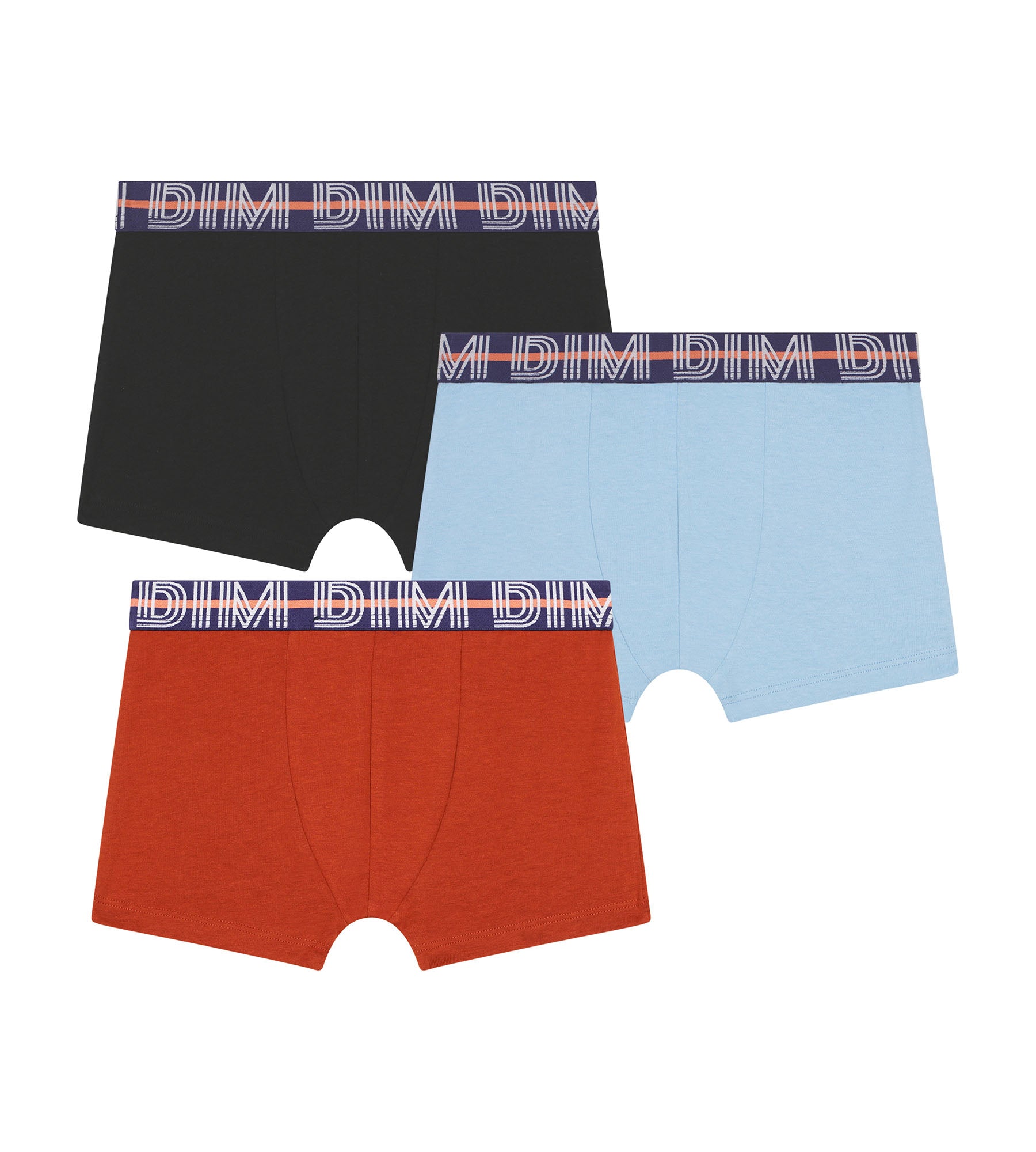 DIM Pacco da 3 boxer da ragazzo blu e rosso con grafica in vita in cotone elasticizzato Dim