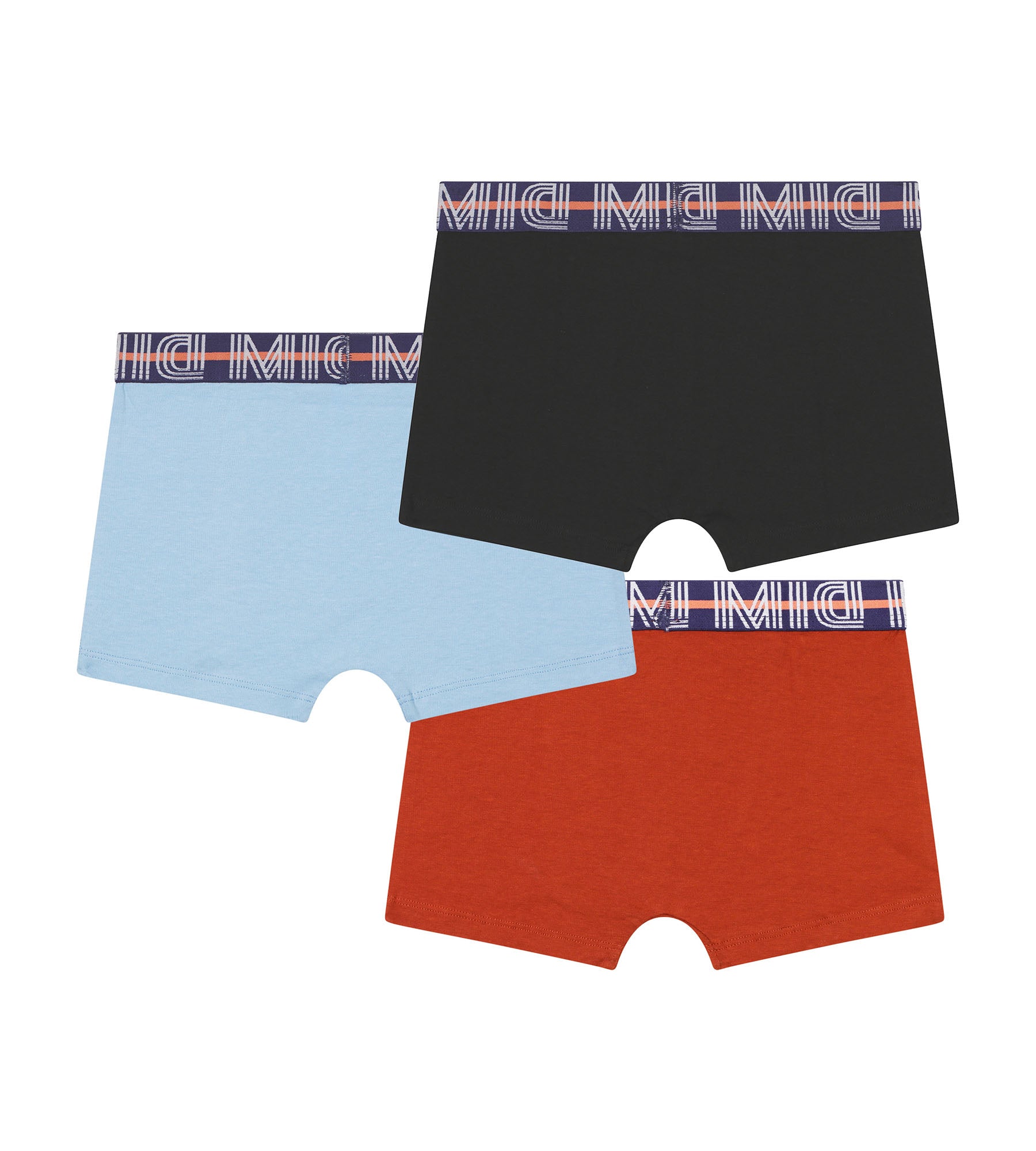 DIM Pacco da 3 boxer da ragazzo blu e rosso con grafica in vita in cotone elasticizzato Dim