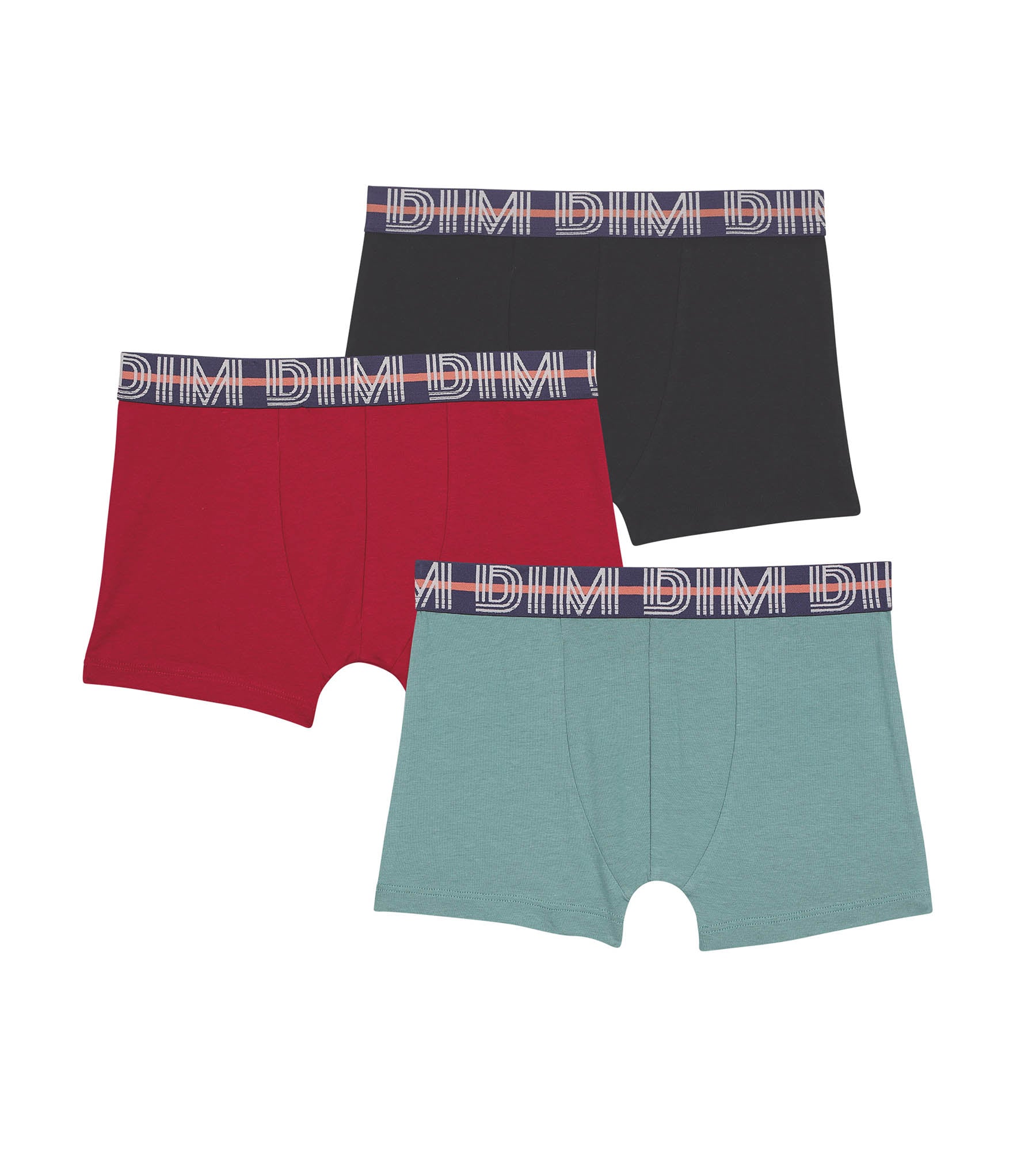 DIM Bambino Pacco da 3 boxer in cotone elasticizzato Rosso Blu Verde EcoDim Classic