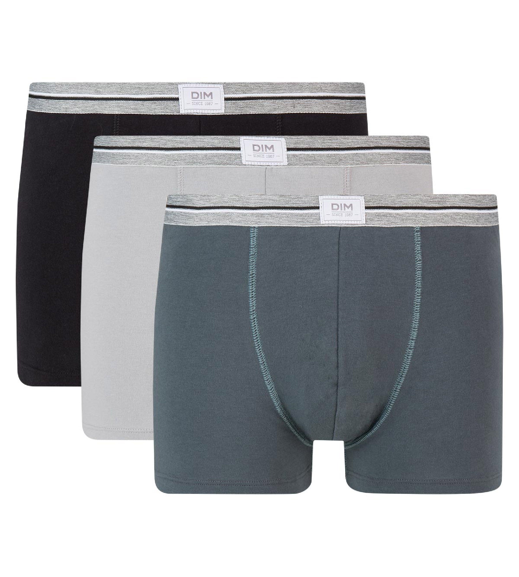 DIM Pacco da 3 boxer in cotone elasticizzato Ultra Resist grigio acciaio nero